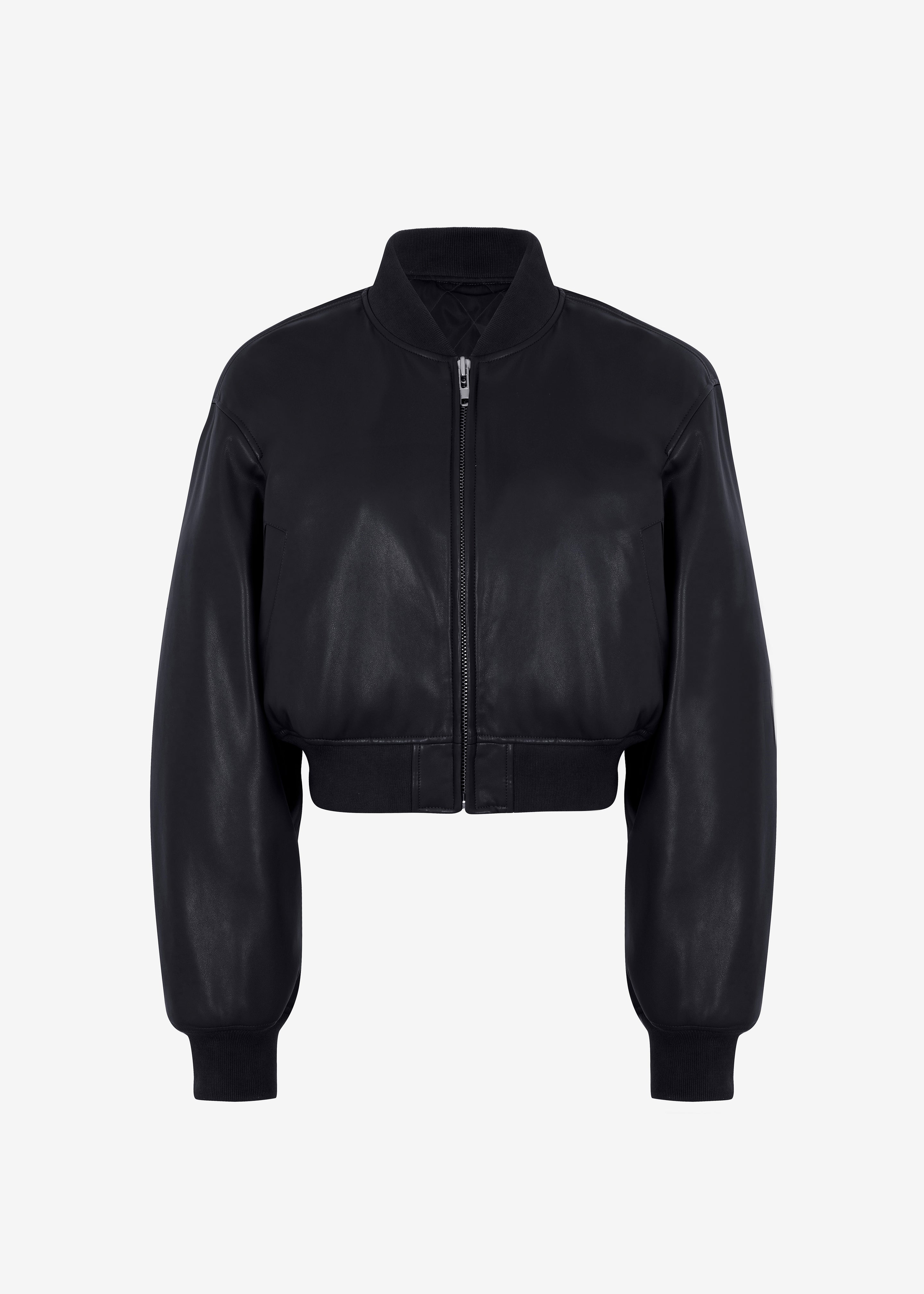 Micky Faux Leather Cropped Bomber - Black - 13