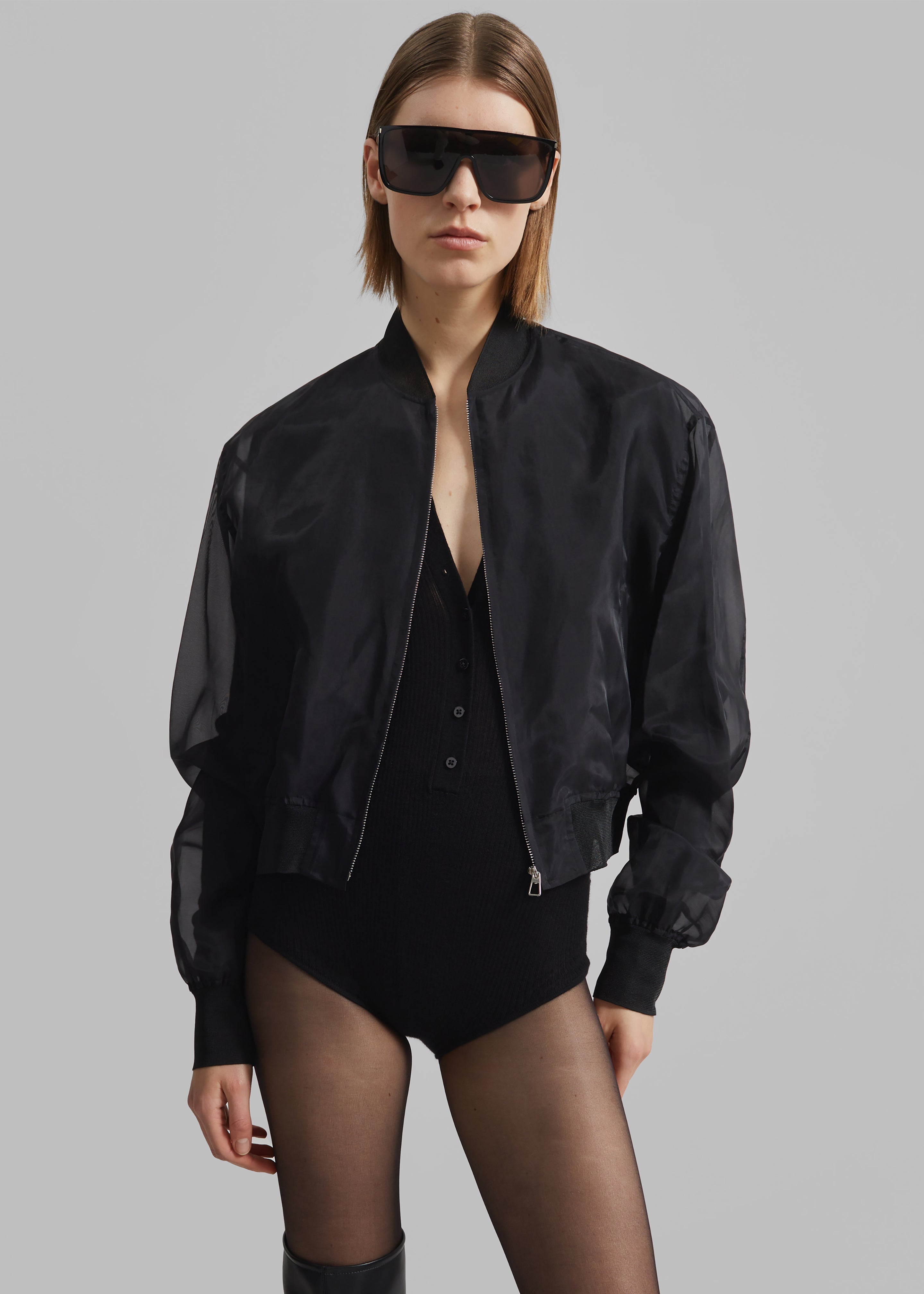 Micky Cropped Sheer Bomber - Black - 1