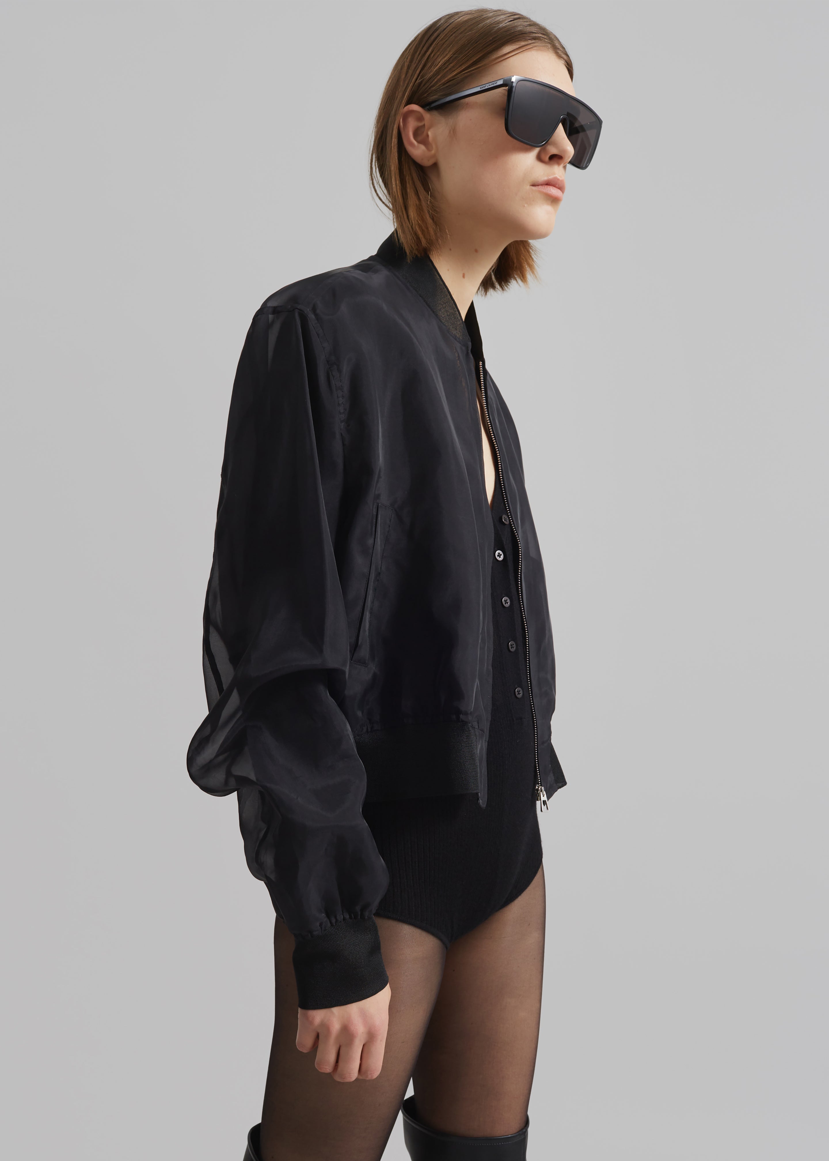 Micky Cropped Sheer Bomber - Black - 8