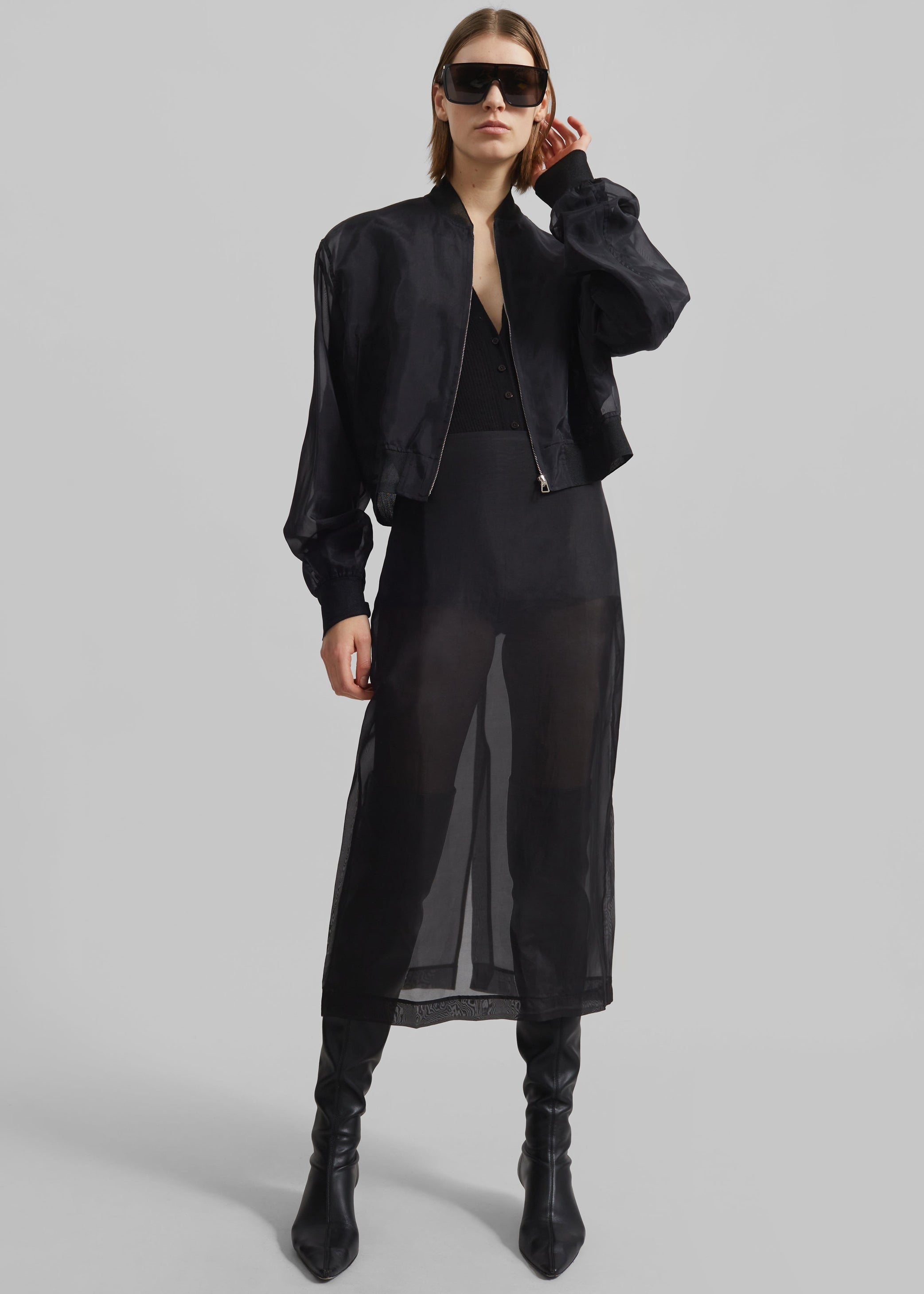 Shop the look image for Micky Cropped Sheer Bomber - Black