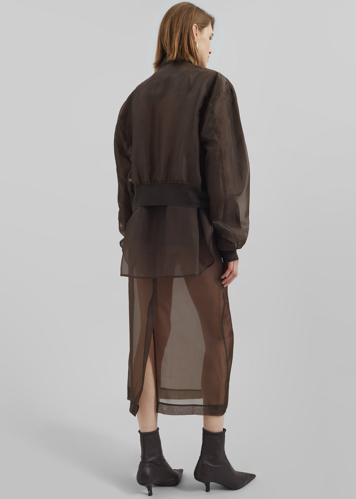 Micky Cropped Sheer Bomber - Brown - 10