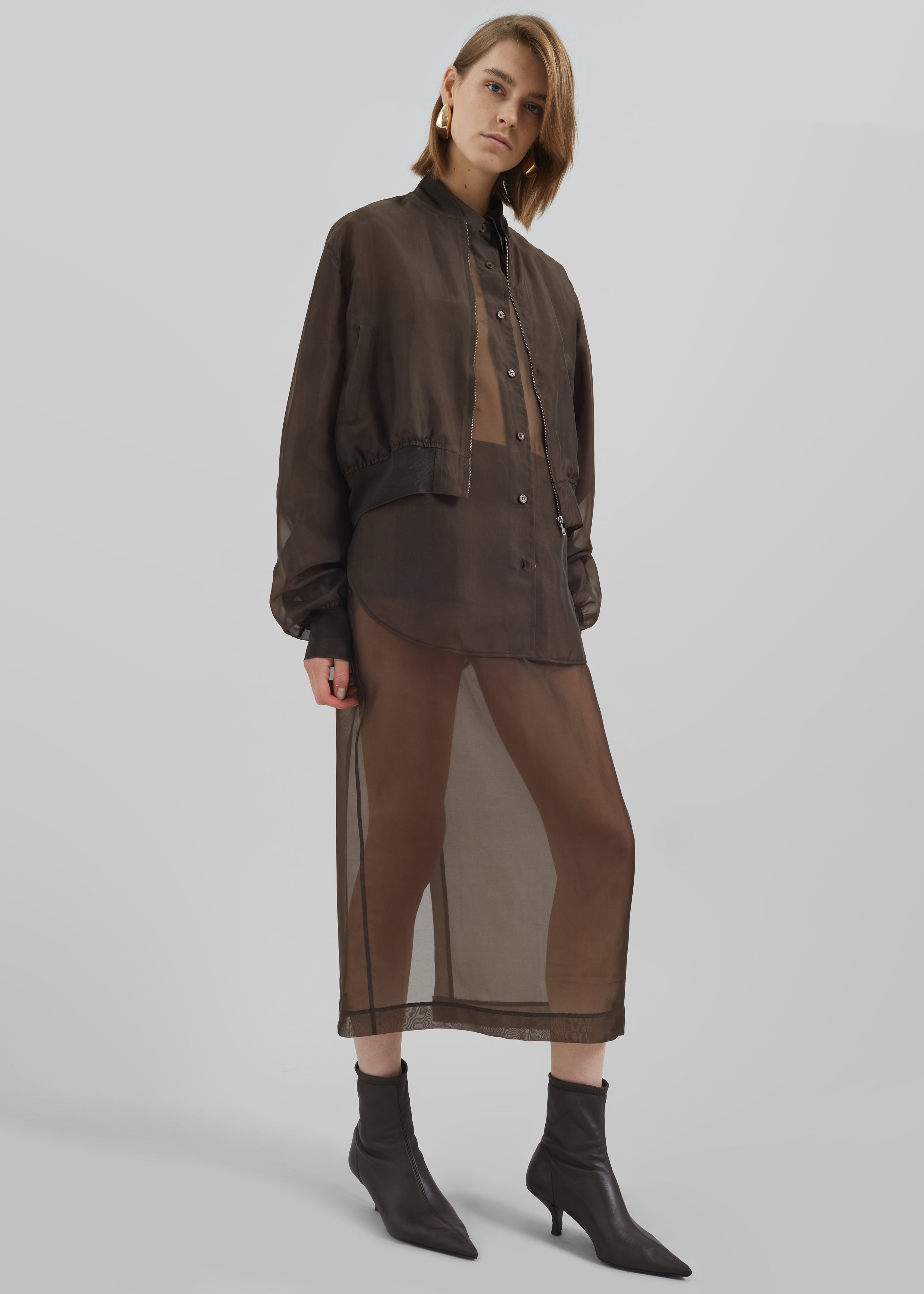 Micky Cropped Sheer Bomber - Brown - 9