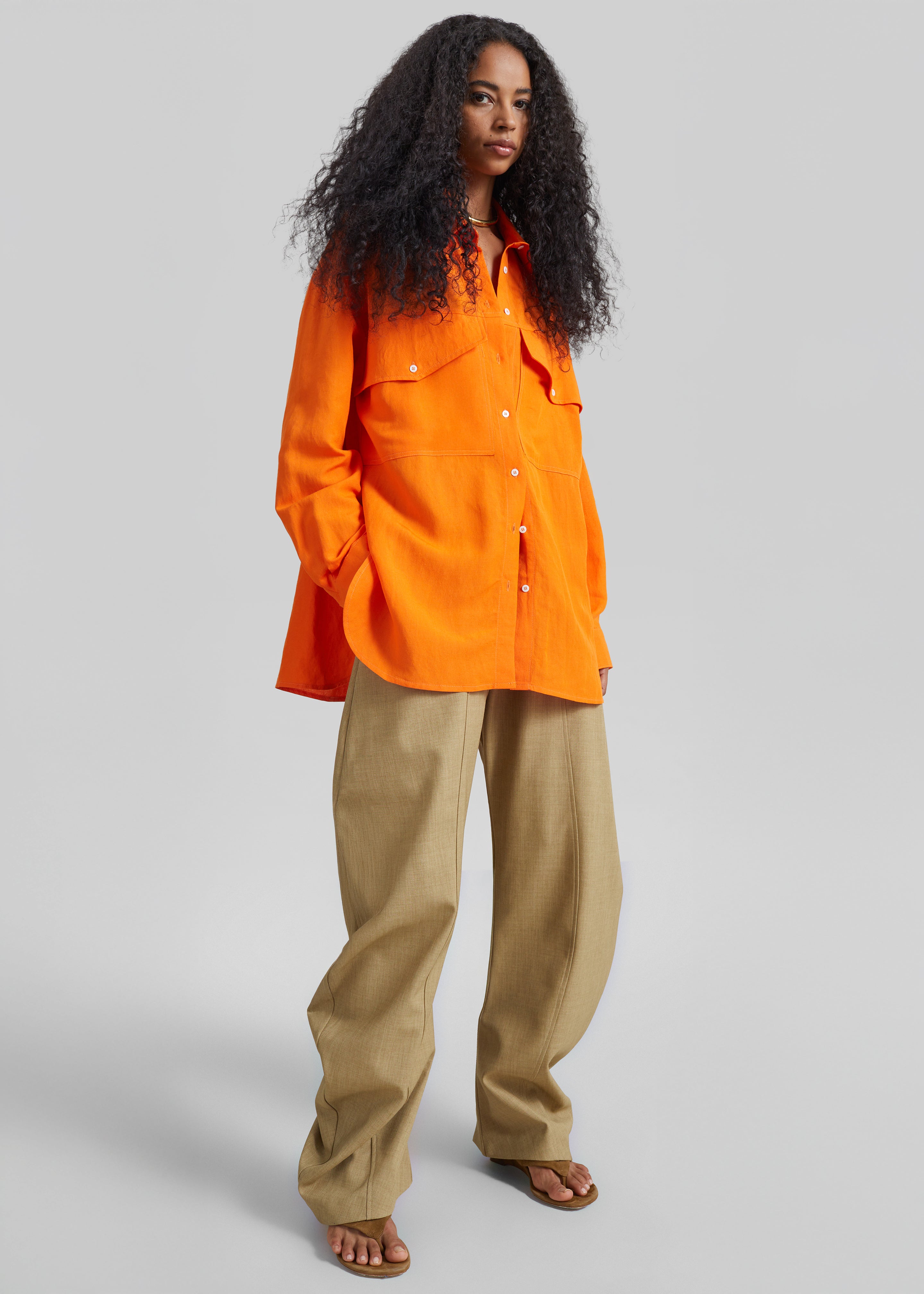 Miery Linen Oversized Shirt - Orange - 5