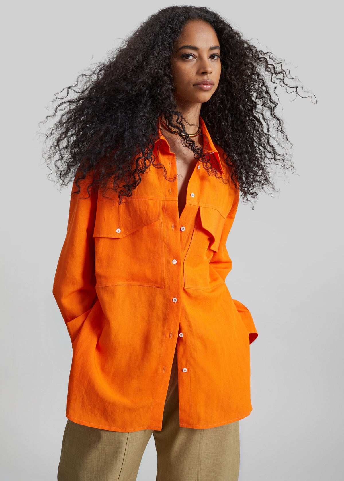 Miery Linen Oversized Shirt - Orange - 2
