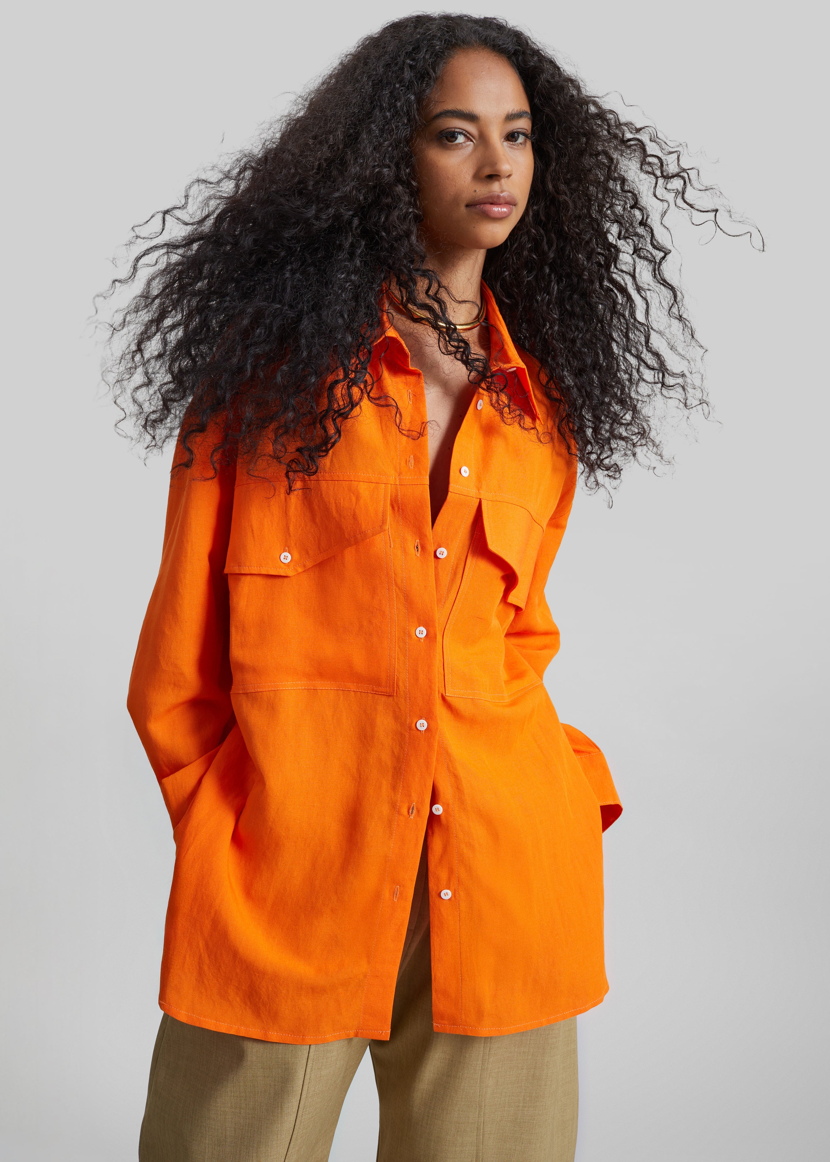 Miery Linen Oversized Shirt - Orange - 2