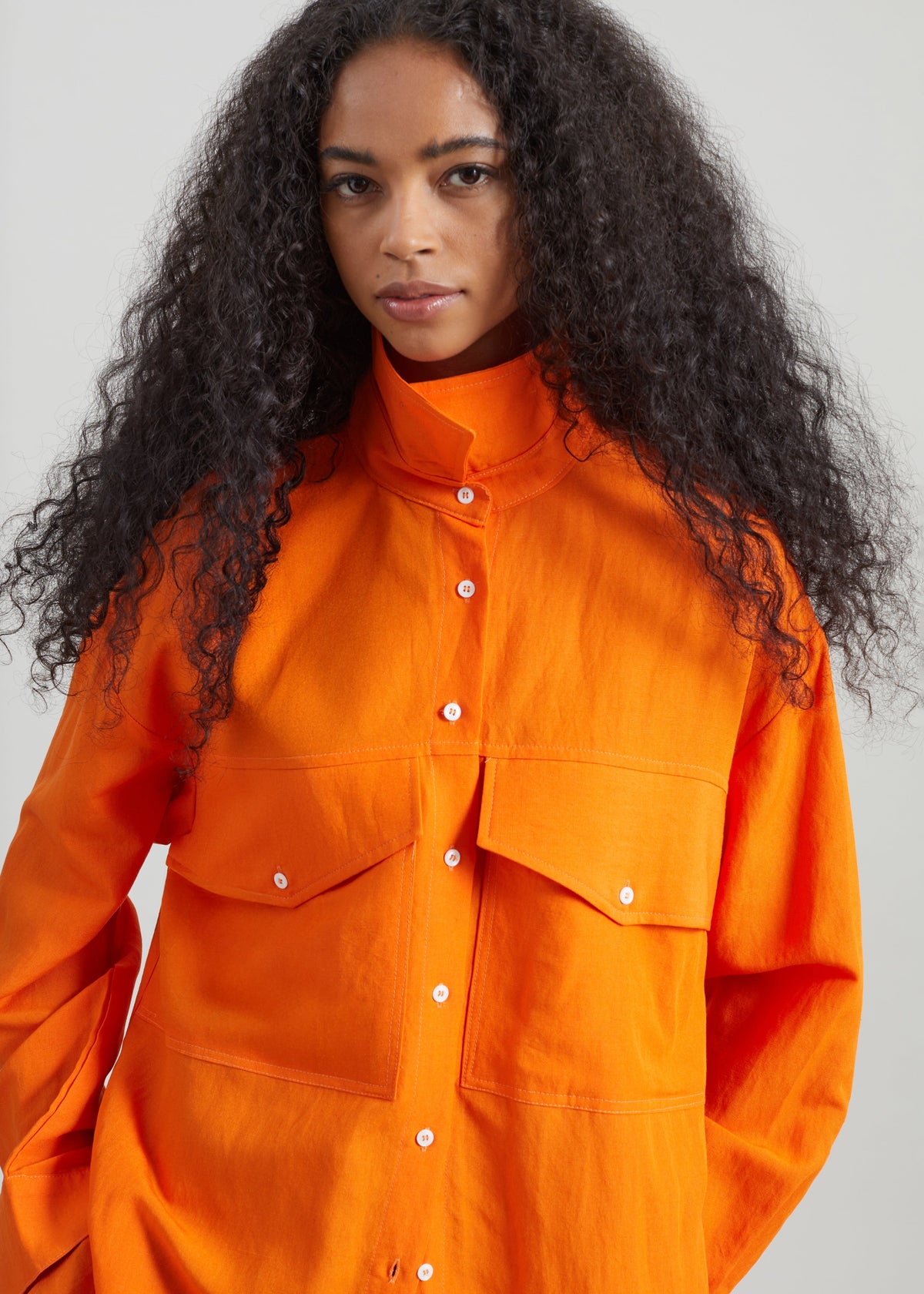 Miery Linen Oversized Shirt - Orange - 6