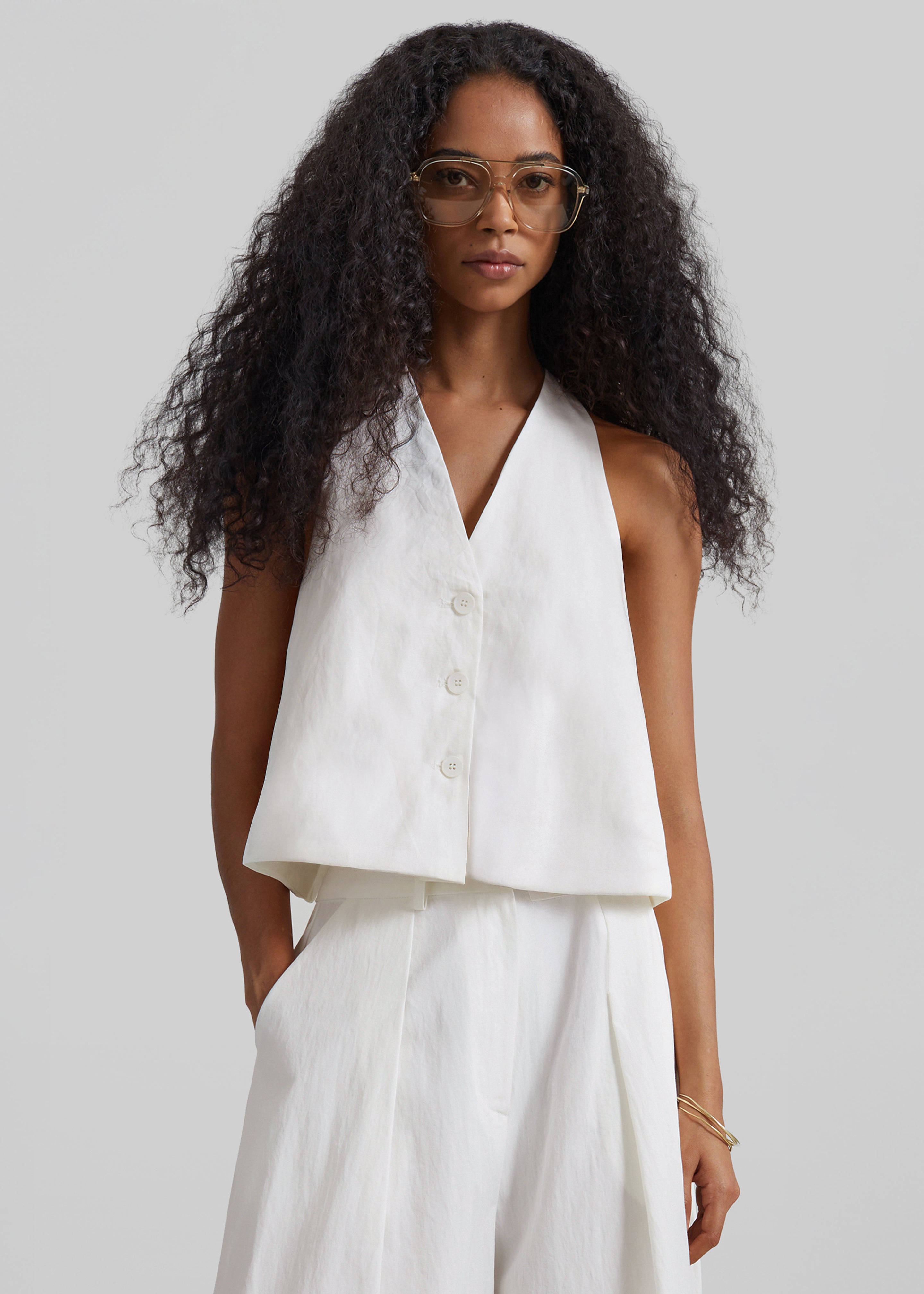 Miglia Linen Trapeze Vest - Ivory - 2