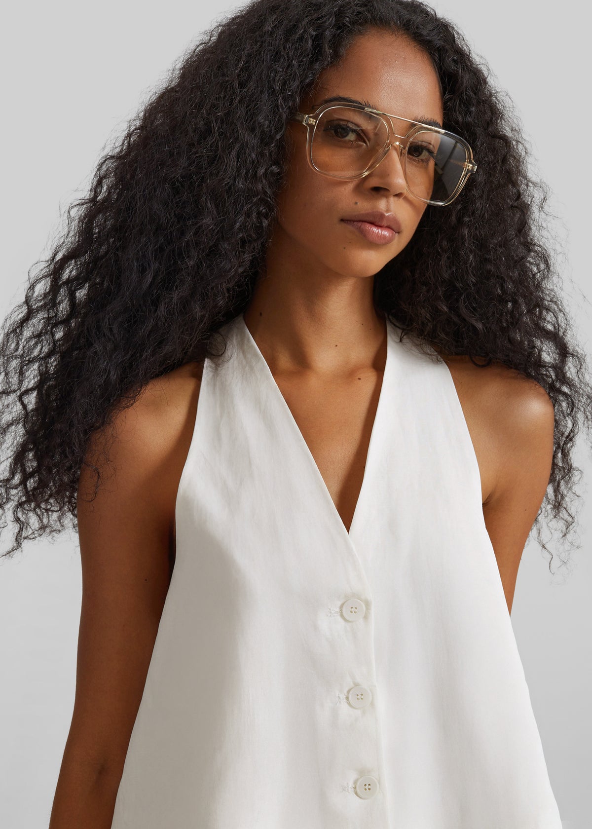 Miglia Linen Trapeze Vest - Ivory - 6