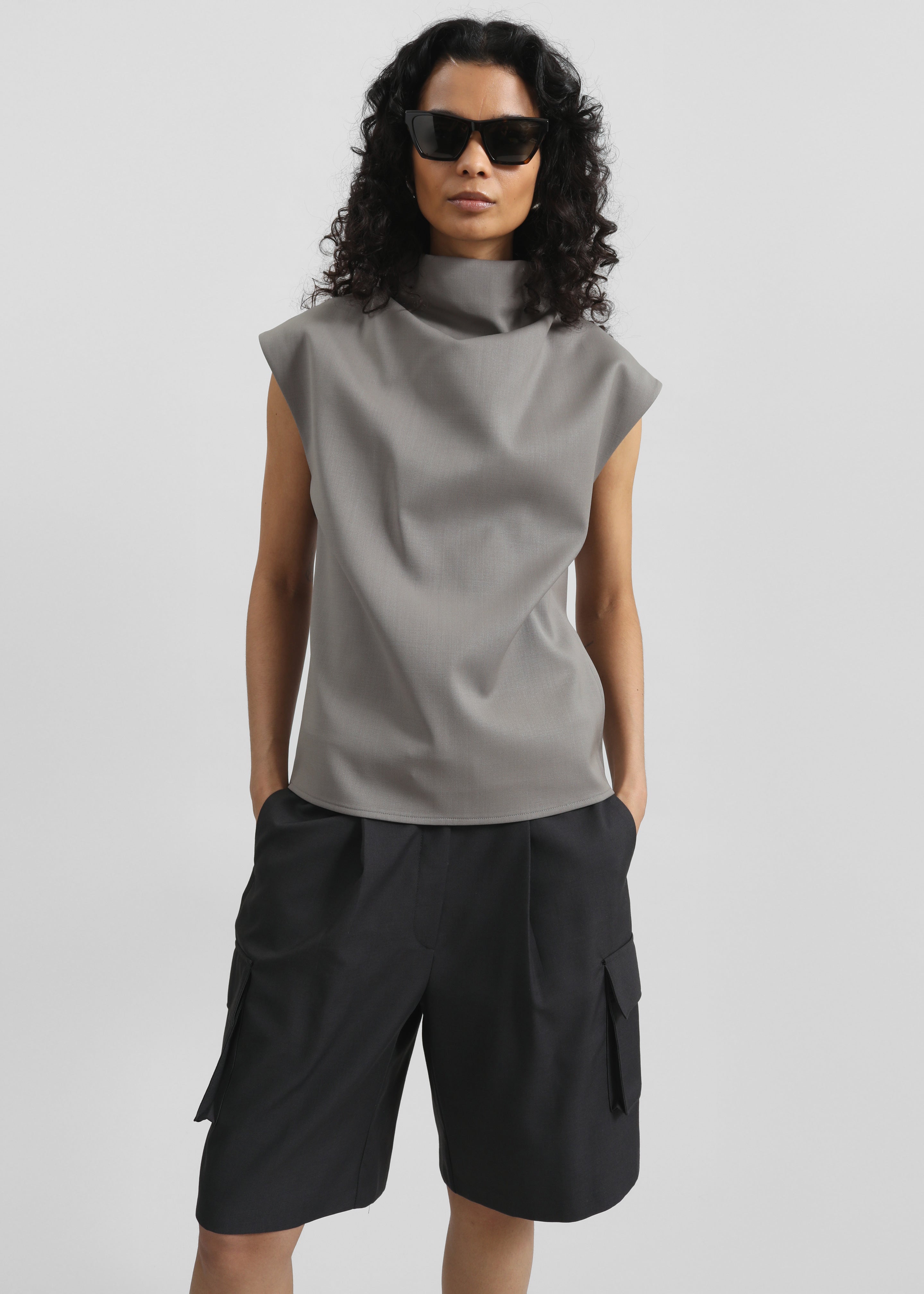 Mijas Mock Neck Top - Grey - 2