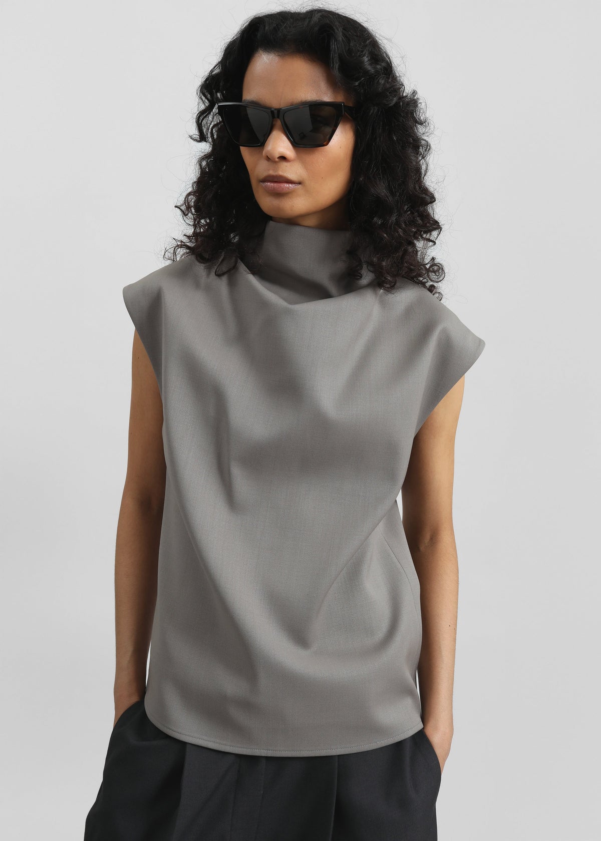 Mijas Mock Neck Top - Grey - 3