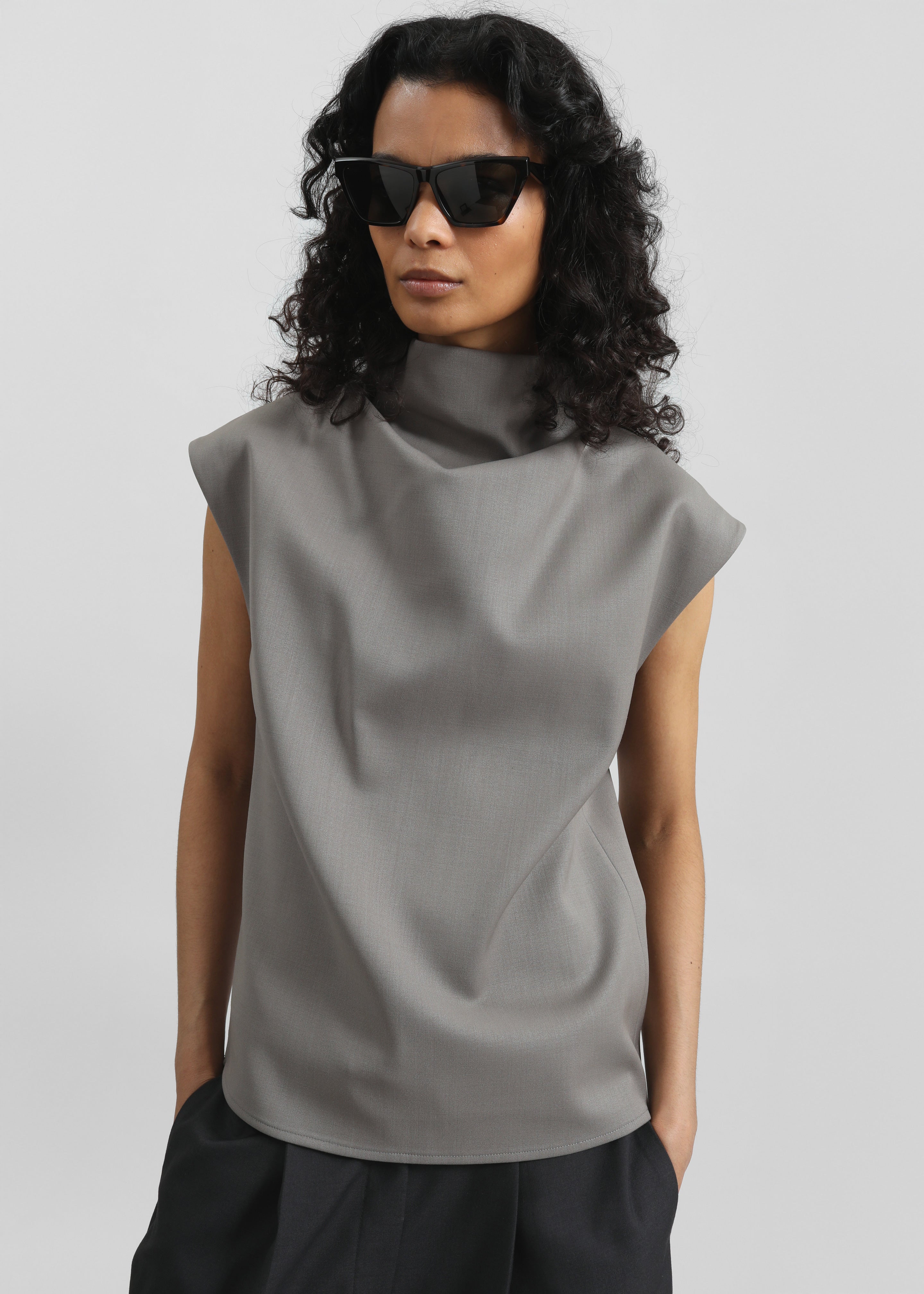 Mijas Mock Neck Top - Grey - 3