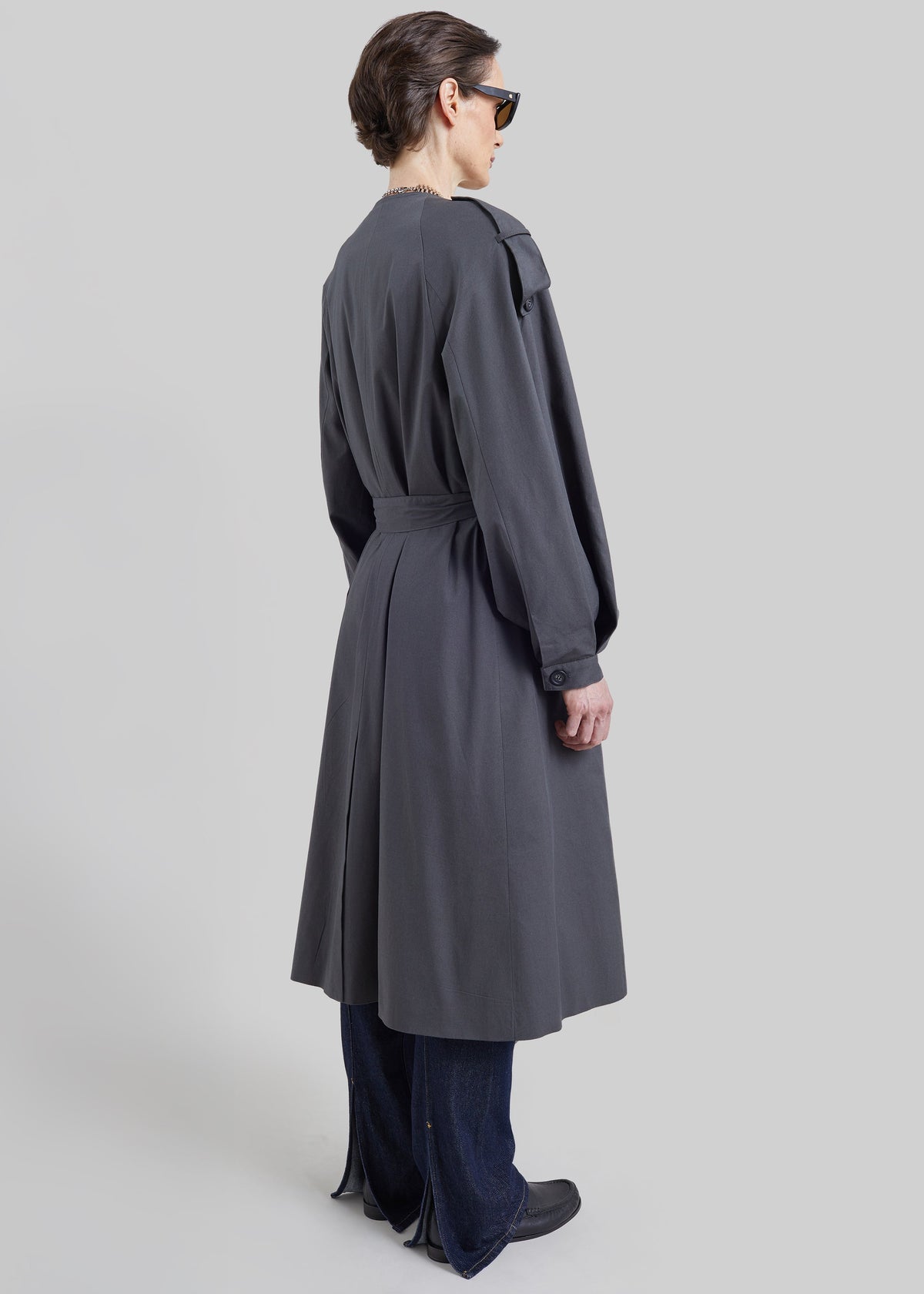 Mila Collarless Trench Coat - Charcoal
