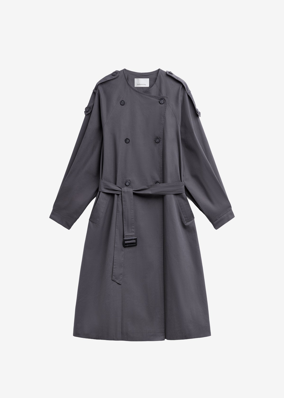 Mila Collarless Trench Coat - Charcoal