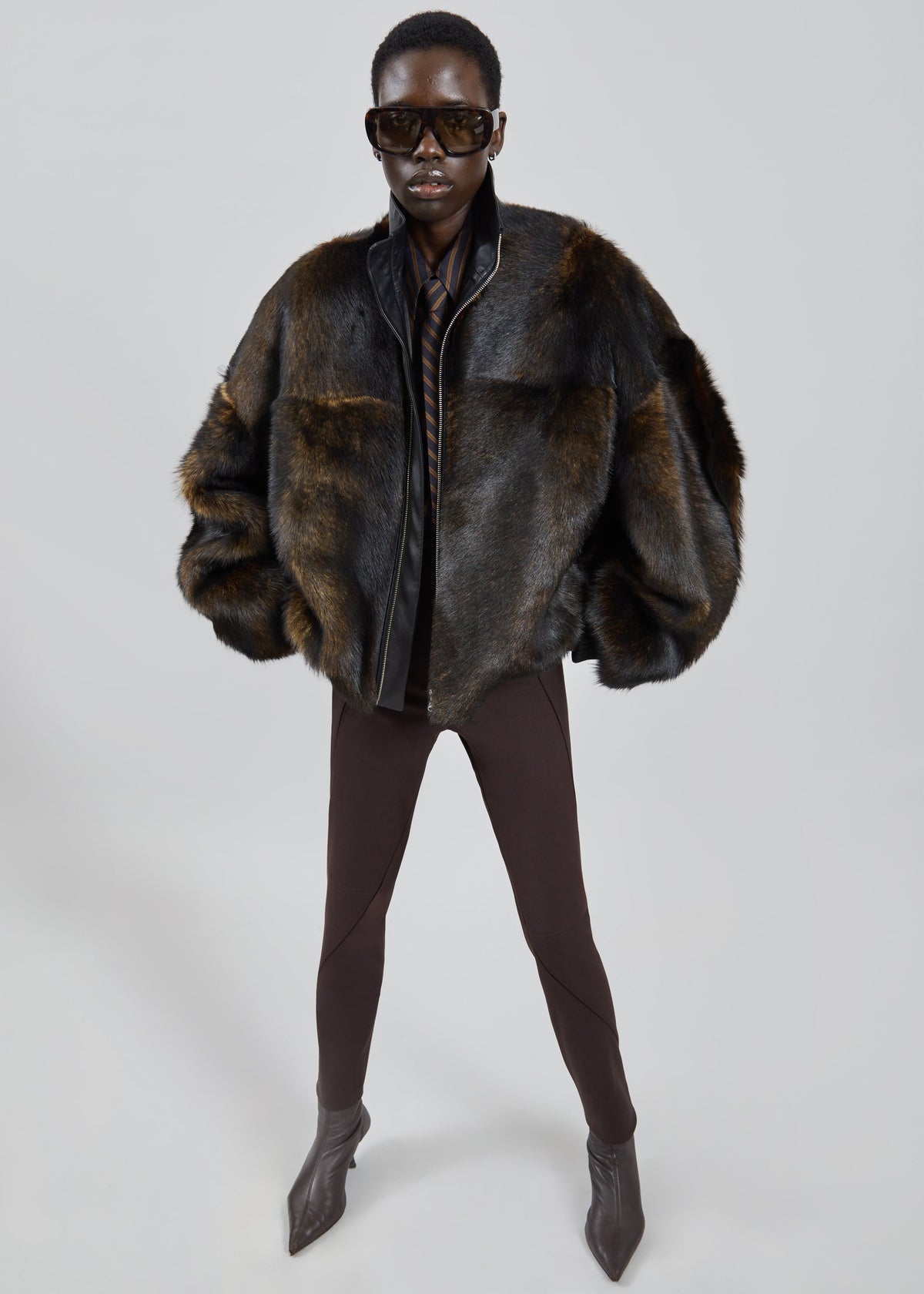 Milano Fur Bomber Jacket - Dark Brown - 2