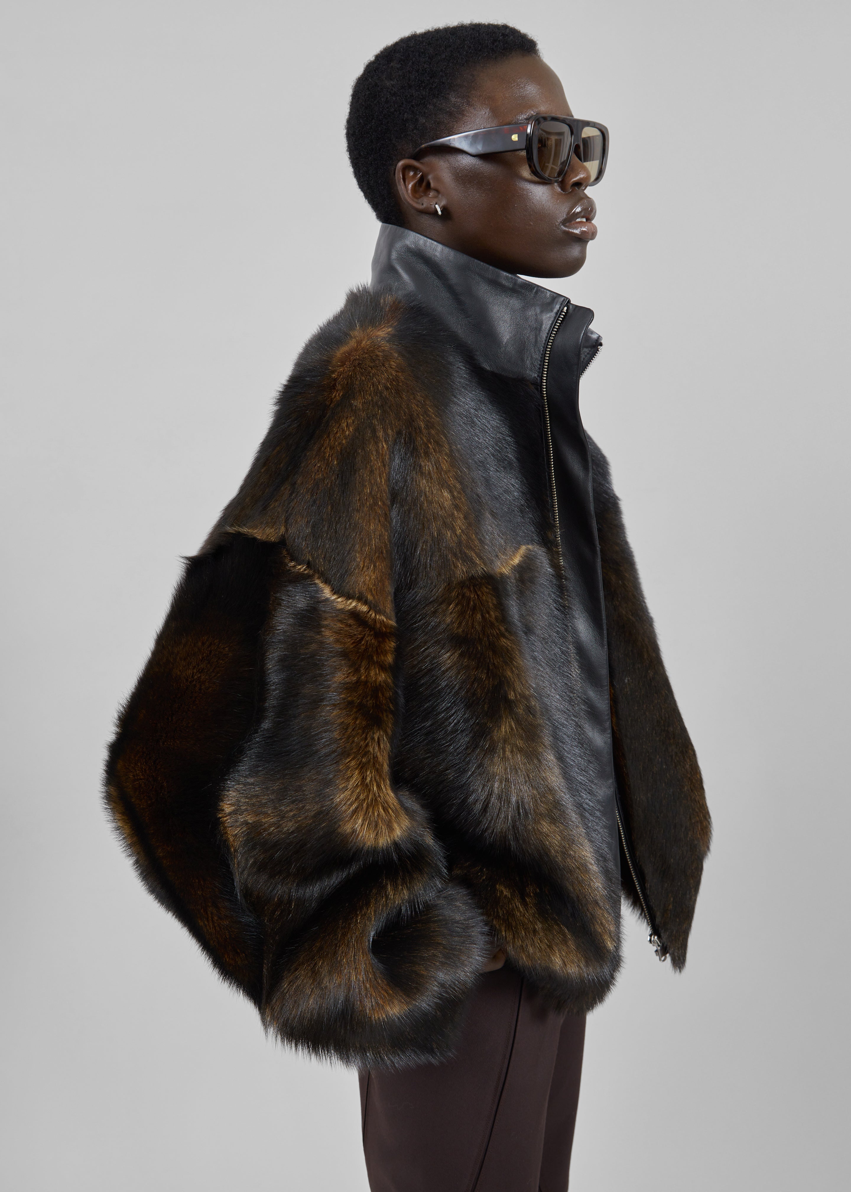 Milano Fur Bomber Jacket - Dark Brown - 1