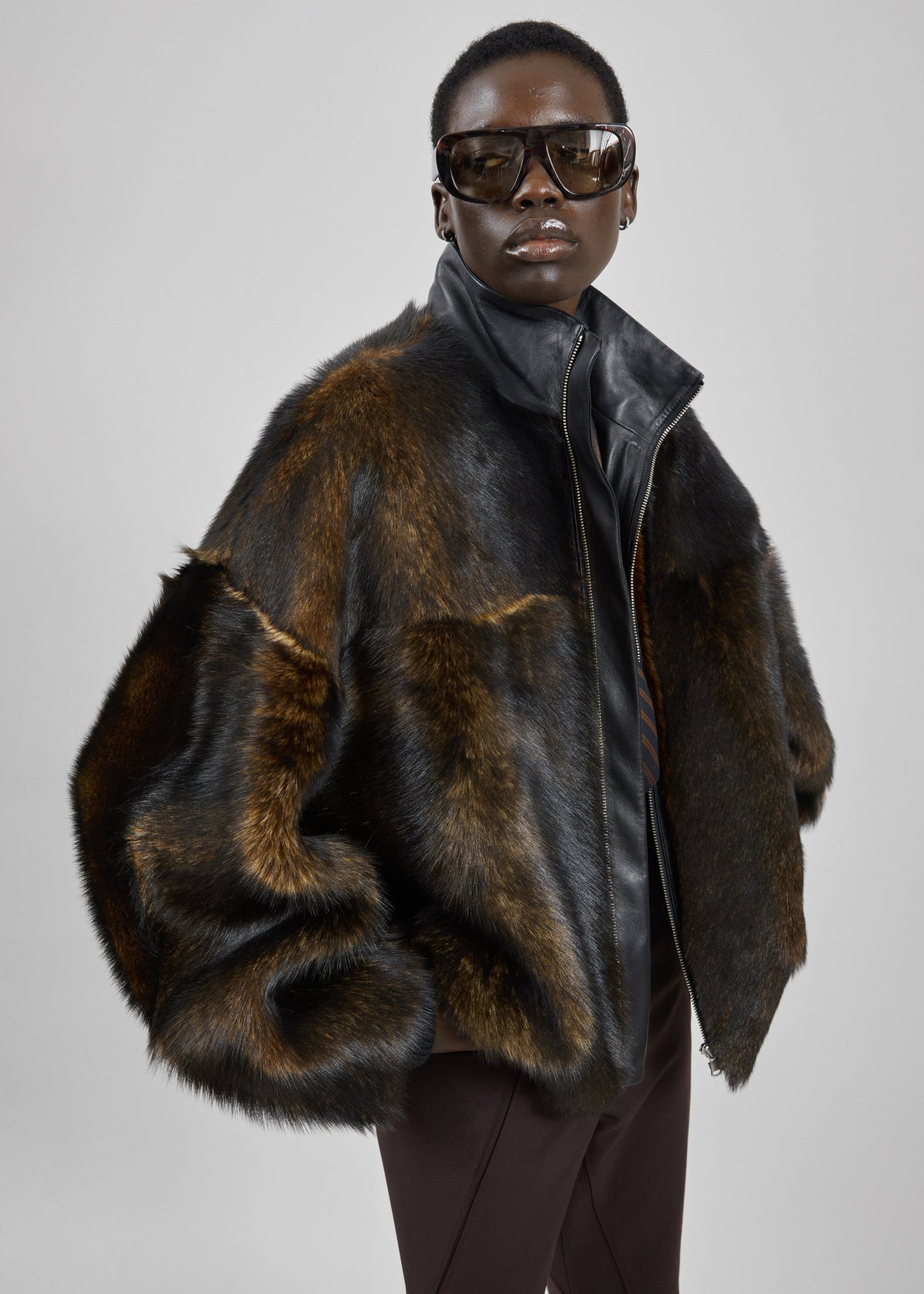 Milano Fur Bomber Jacket - Dark Brown - 3