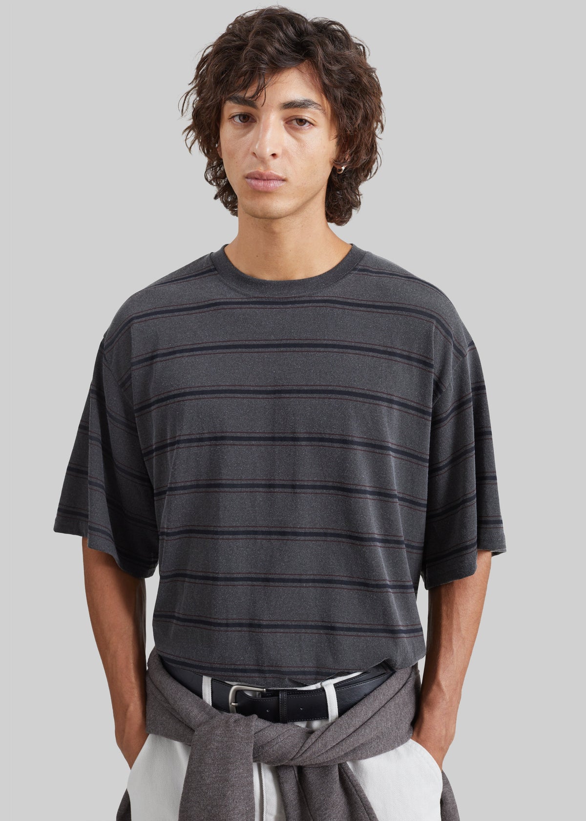 T-shirt oversize Milau - Multirighe antracite