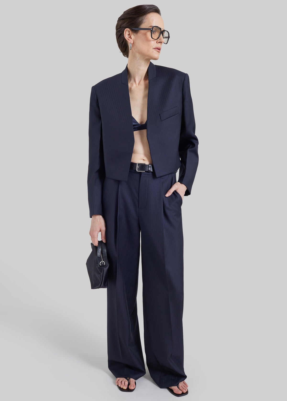 Pantaloni sartoriali Milena a motivo chevron - Blu navy scuro