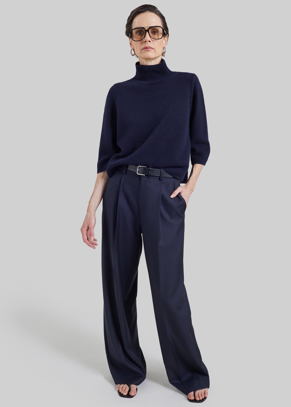 Pantaloni sartoriali Milena a motivo chevron - Blu navy scuro