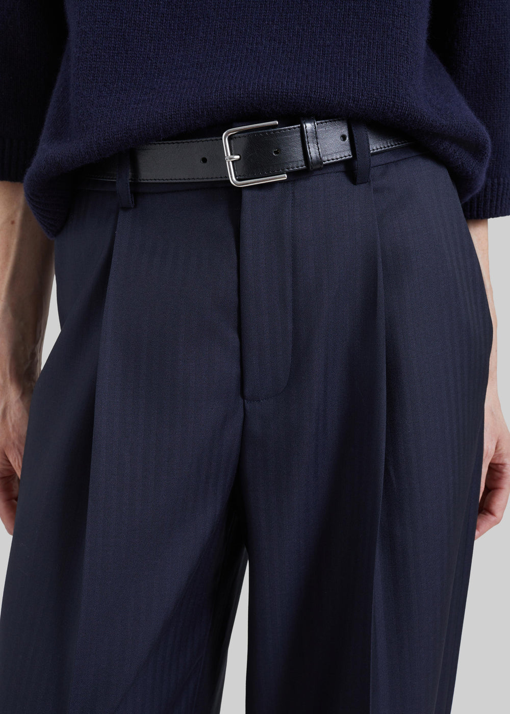 Milena Chevron Tailored Trousers - Dark Navy - 1