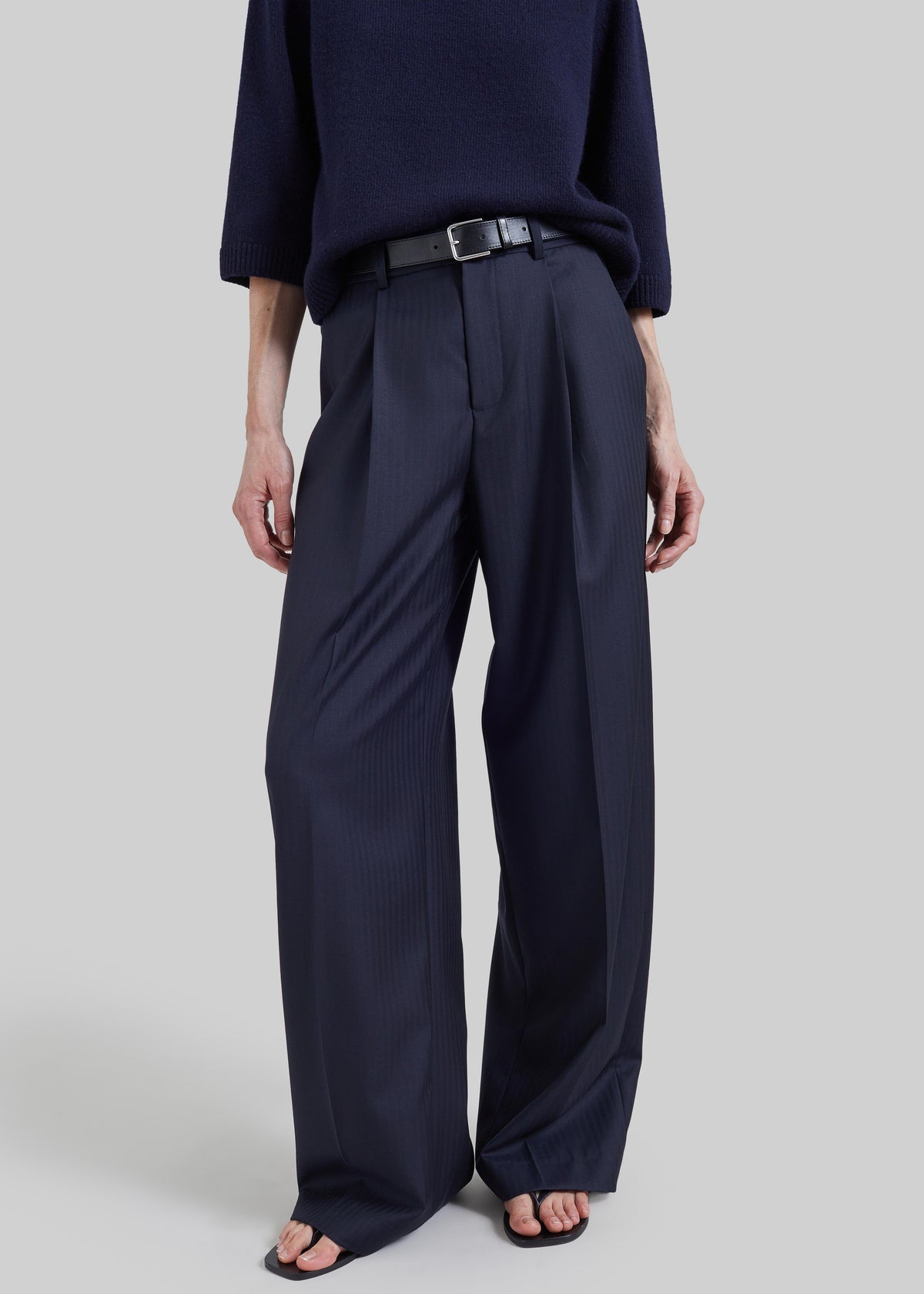 Pantaloni sartoriali Milena a motivo chevron - Blu navy scuro