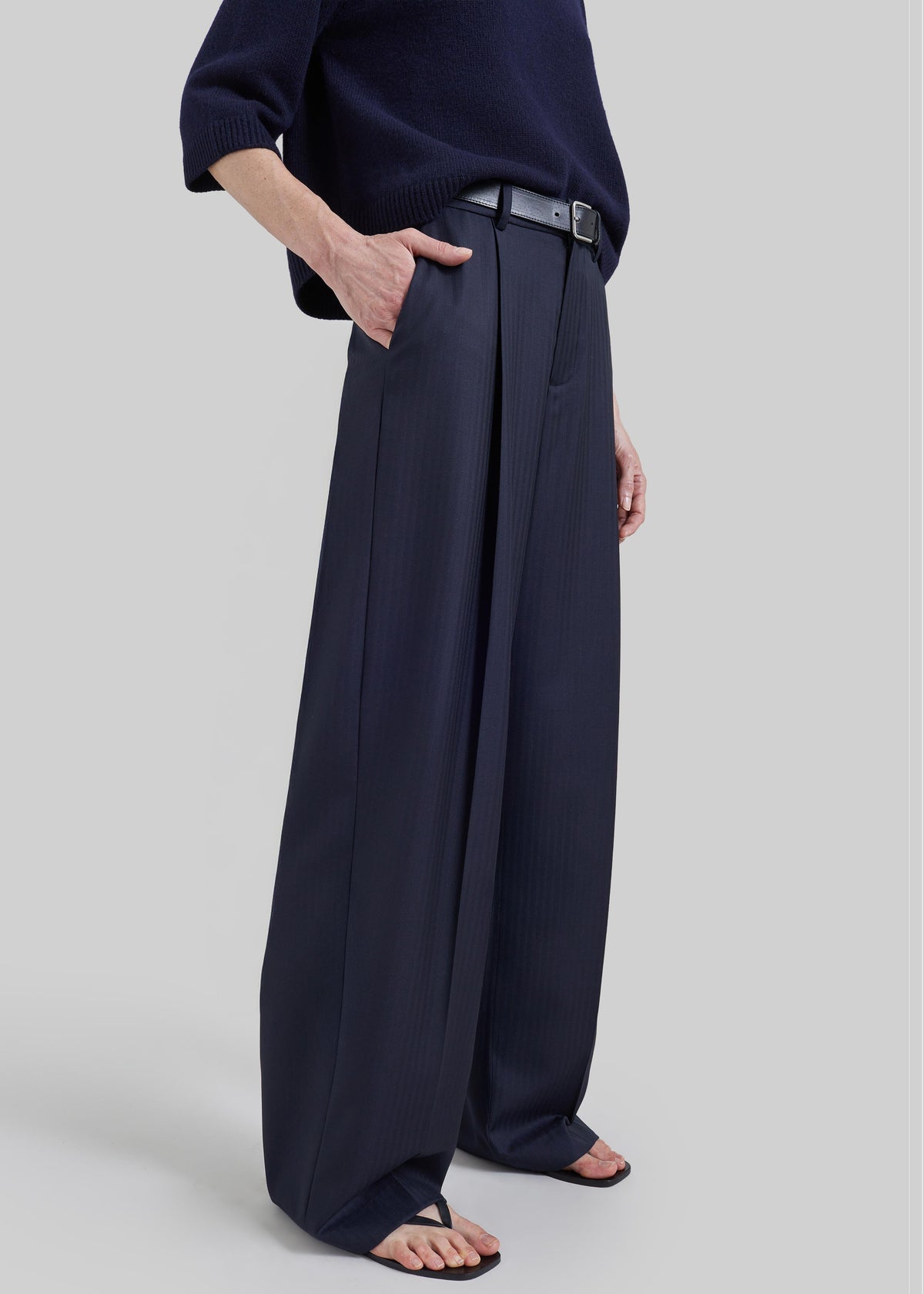 Pantaloni sartoriali Milena a motivo chevron - Blu navy scuro