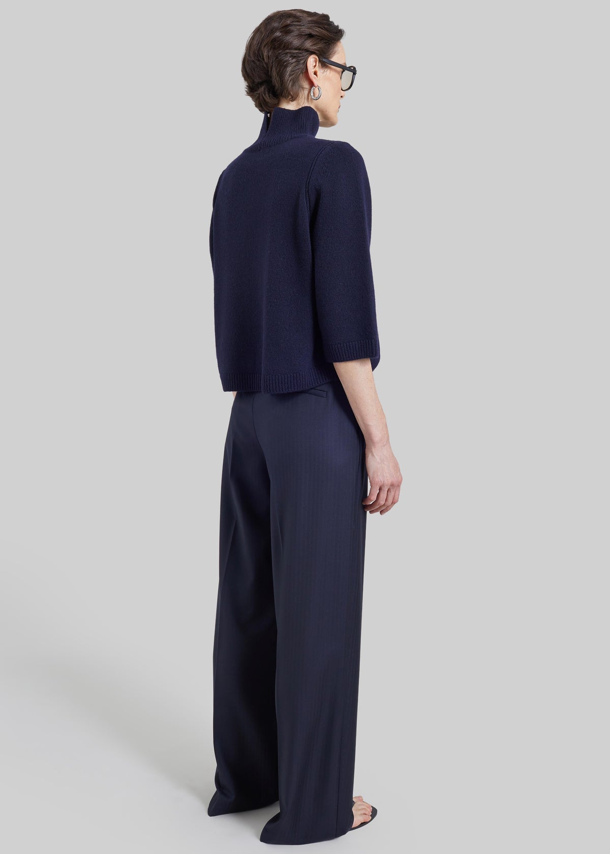 Pantaloni sartoriali Milena a motivo chevron - Blu navy scuro