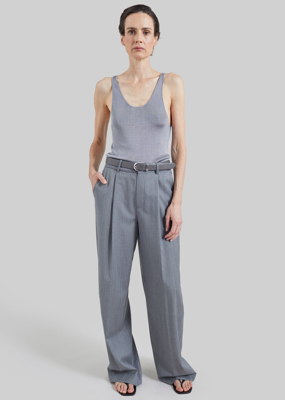 Milena Chevron Tailored Trousers - Grey