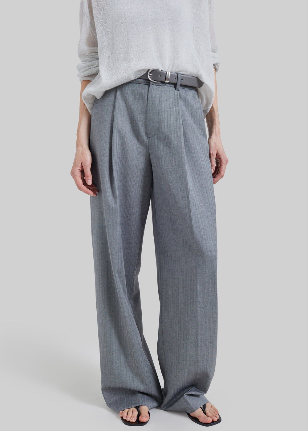Milena Chevron Tailored Trousers - Grey - 1