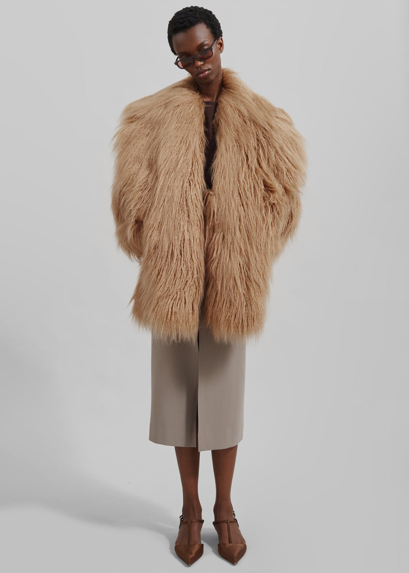 Miley Faux Fur Jacket - Camel - 1