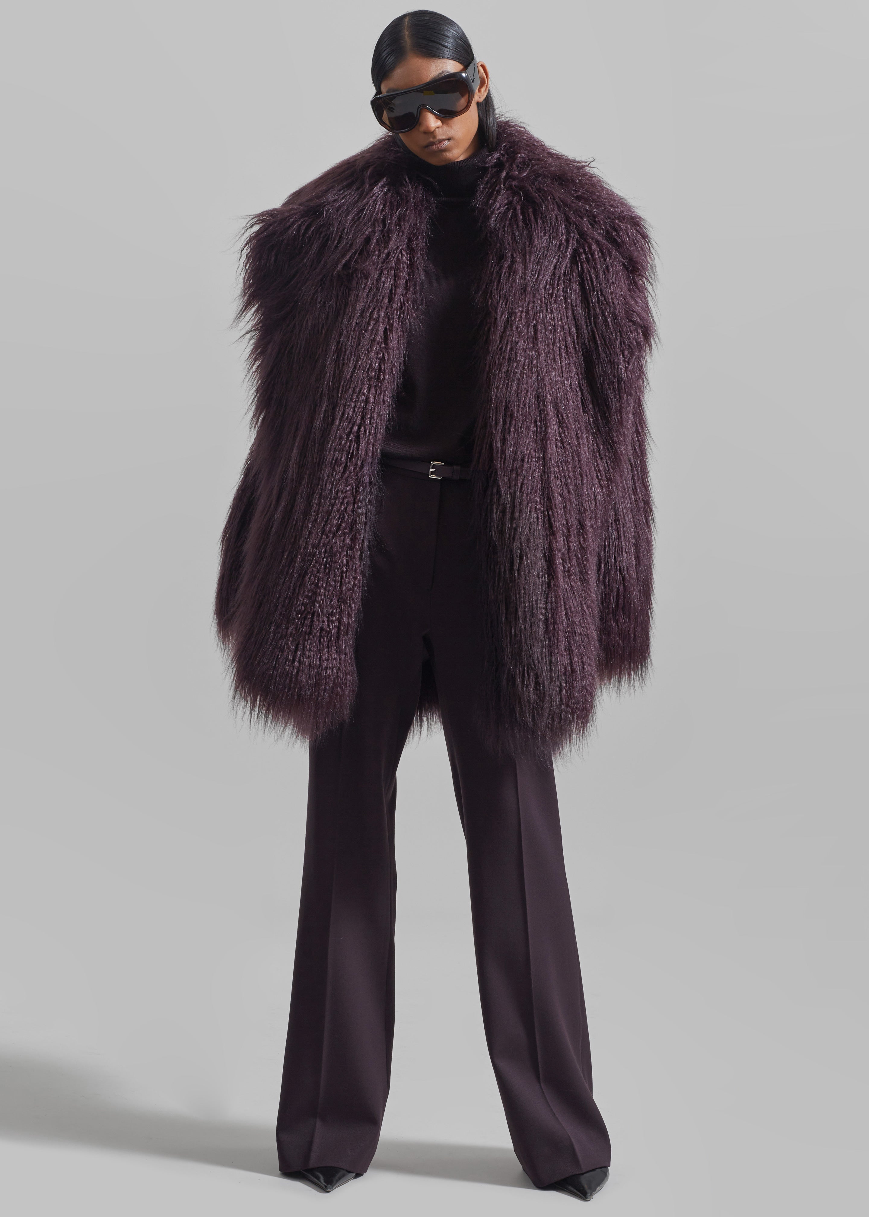 Miley Faux Fur Jacket - Dark Plum - 7