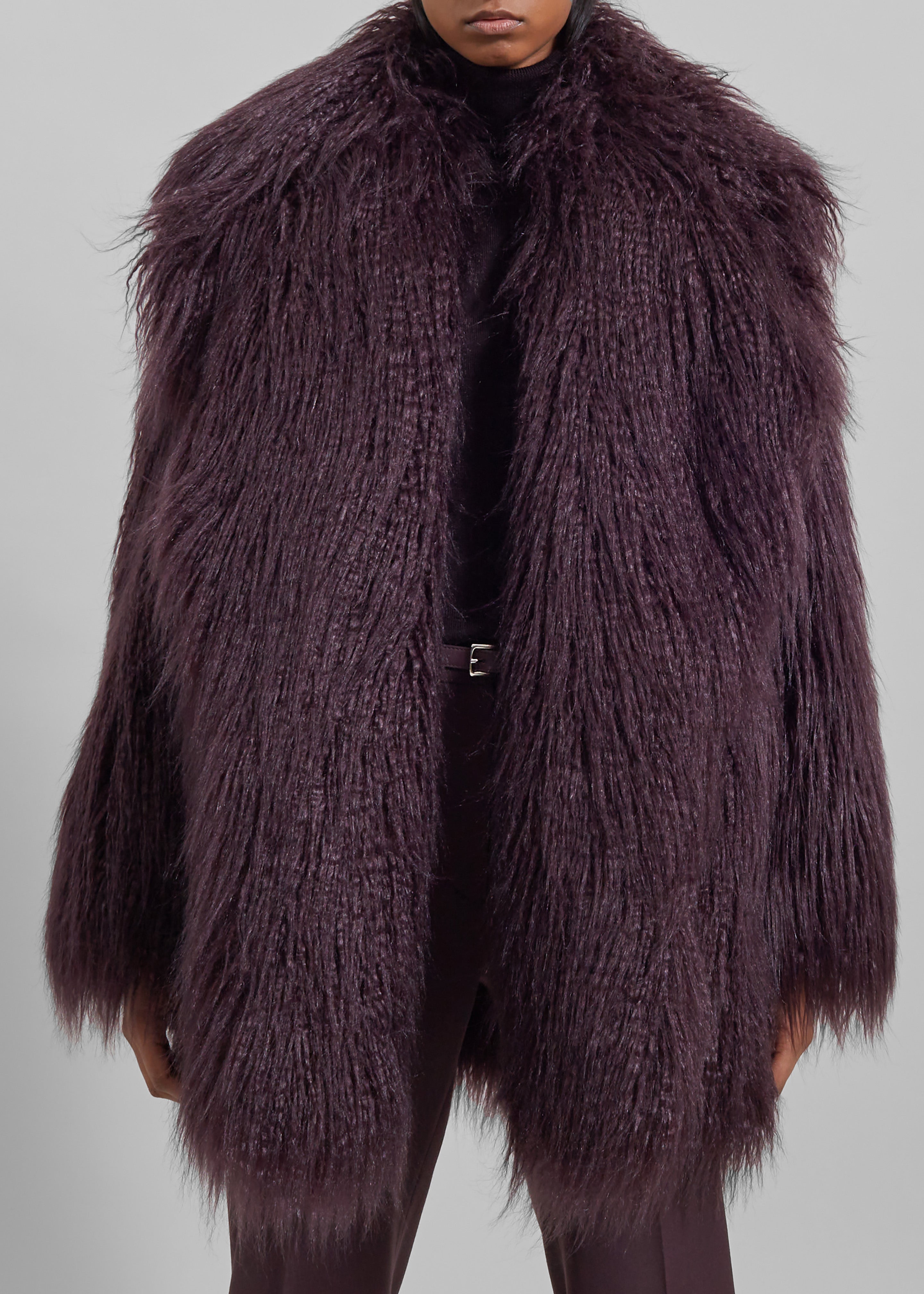 Miley Faux Fur Jacket - Dark Plum - 5