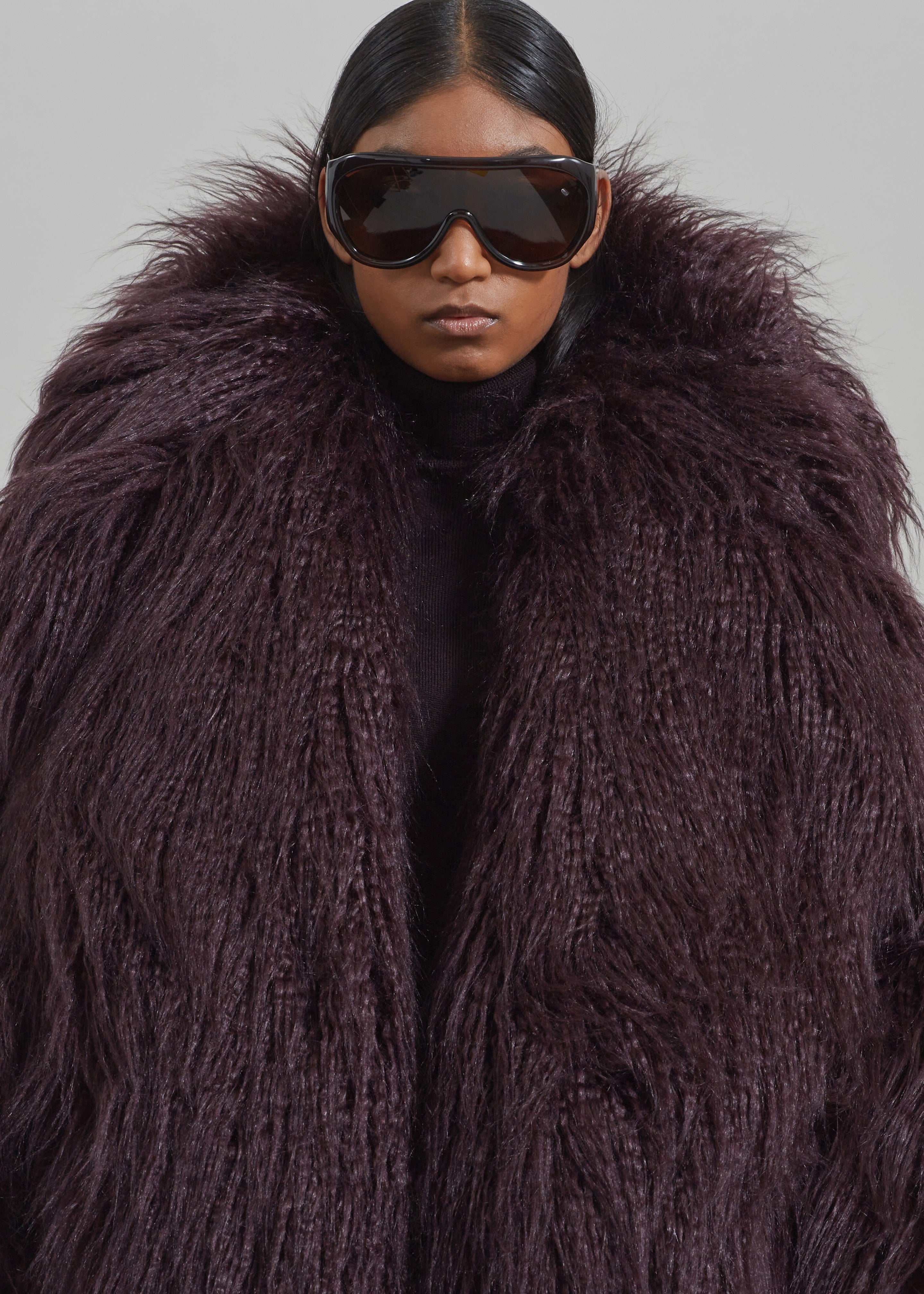 Miley Faux Fur Jacket - Dark Plum - 3