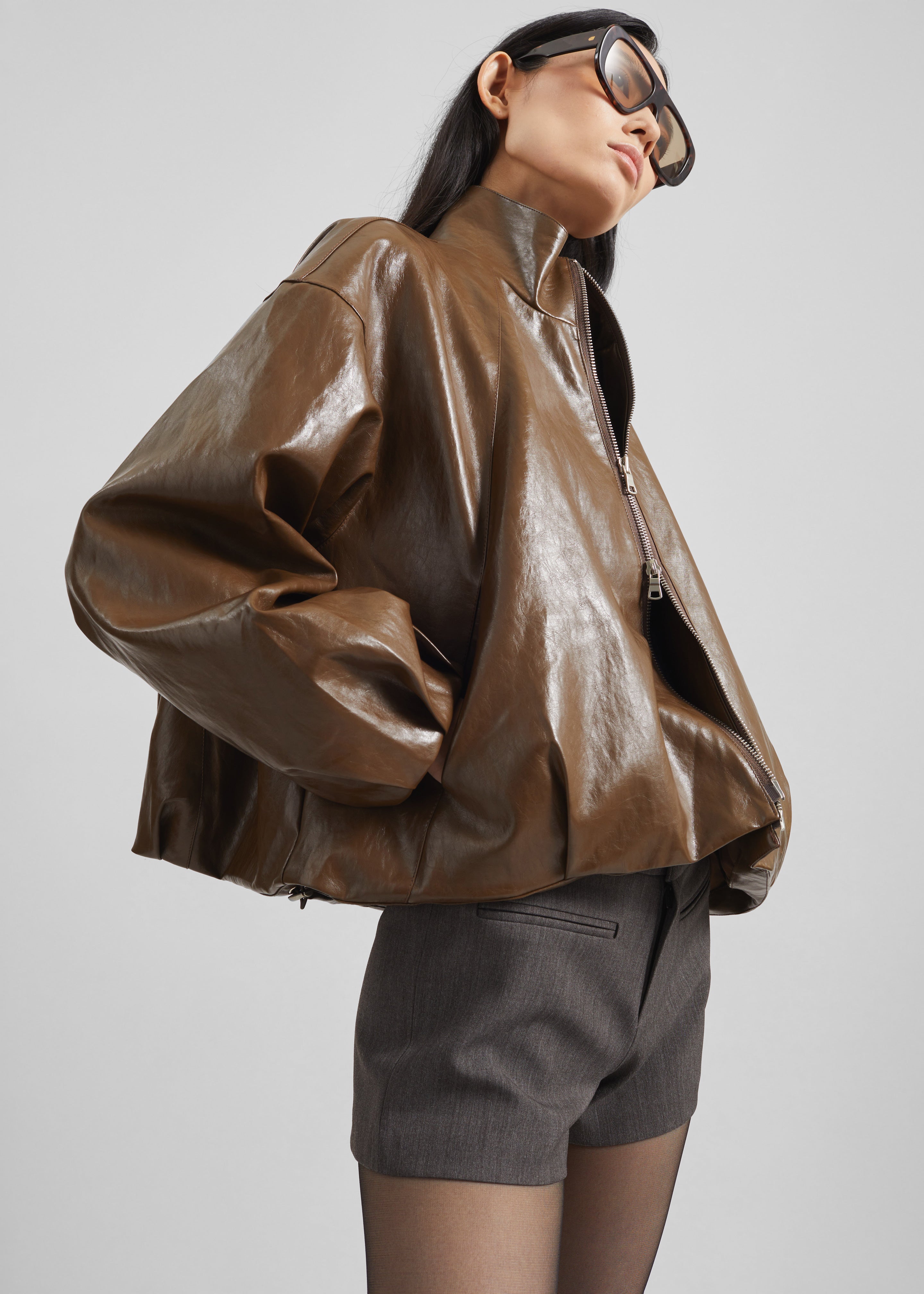 Milford Faux Leather Balloon Jacket - Brown – The Frankie Shop Europe