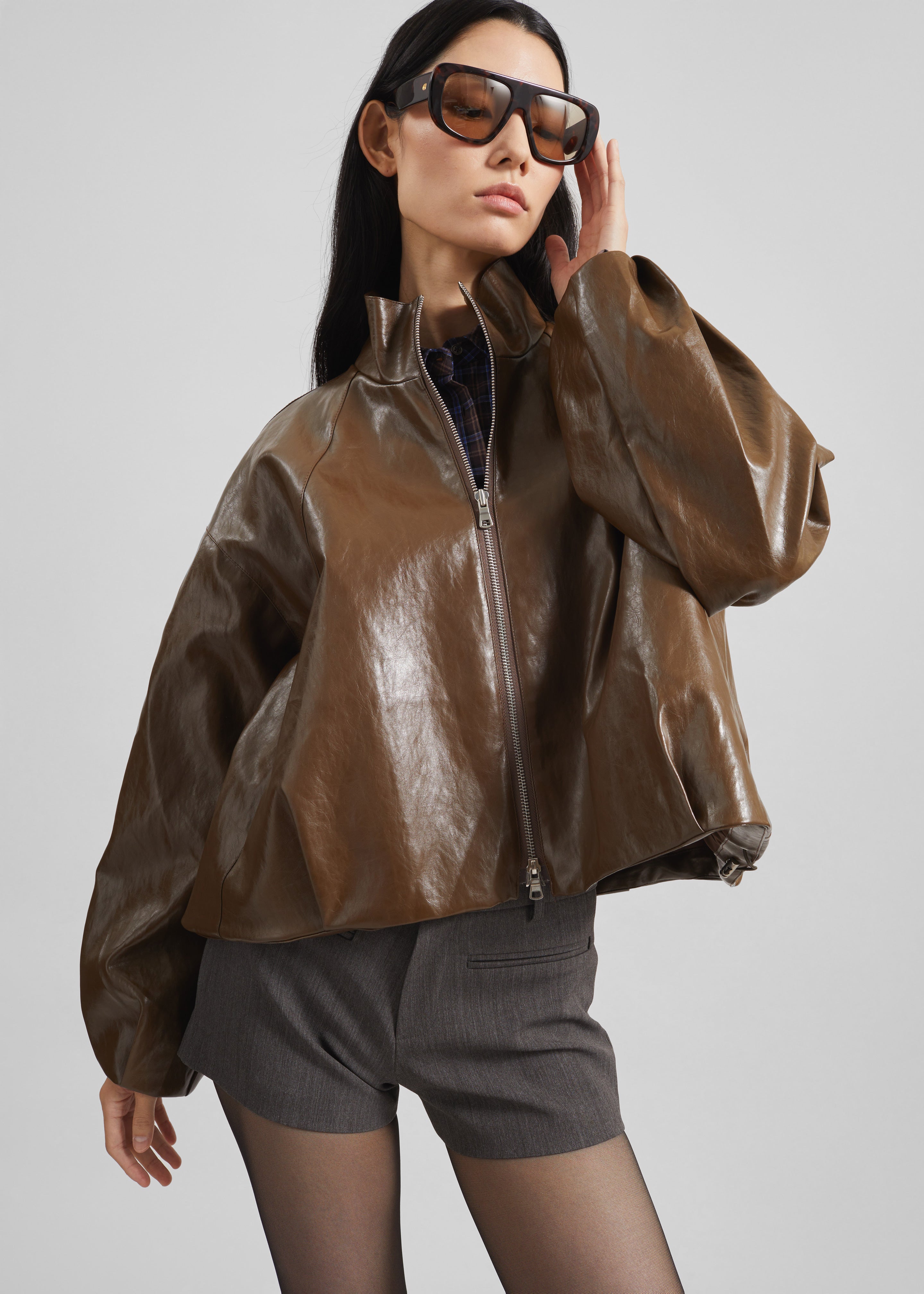 Milford Faux Leather Balloon Jacket - Brown – The Frankie Shop Europe