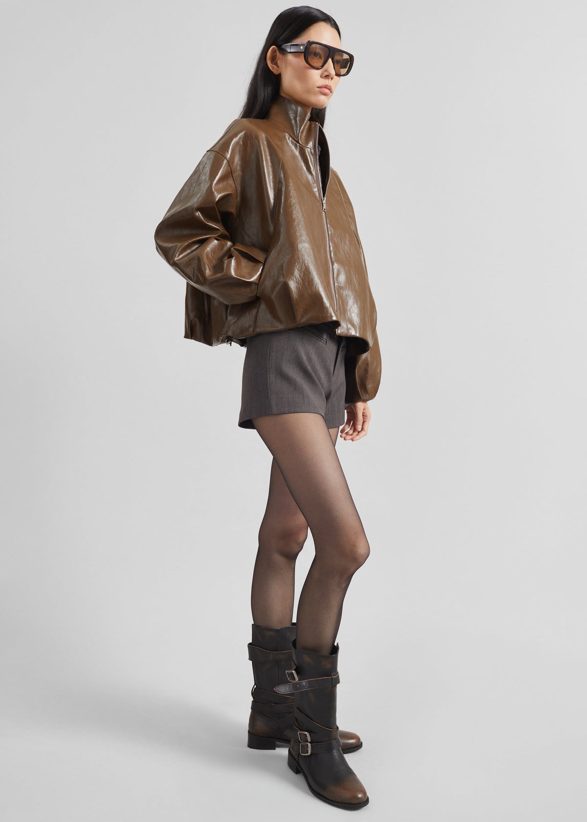 Milford Faux Leather Balloon Jacket - Brown - 6