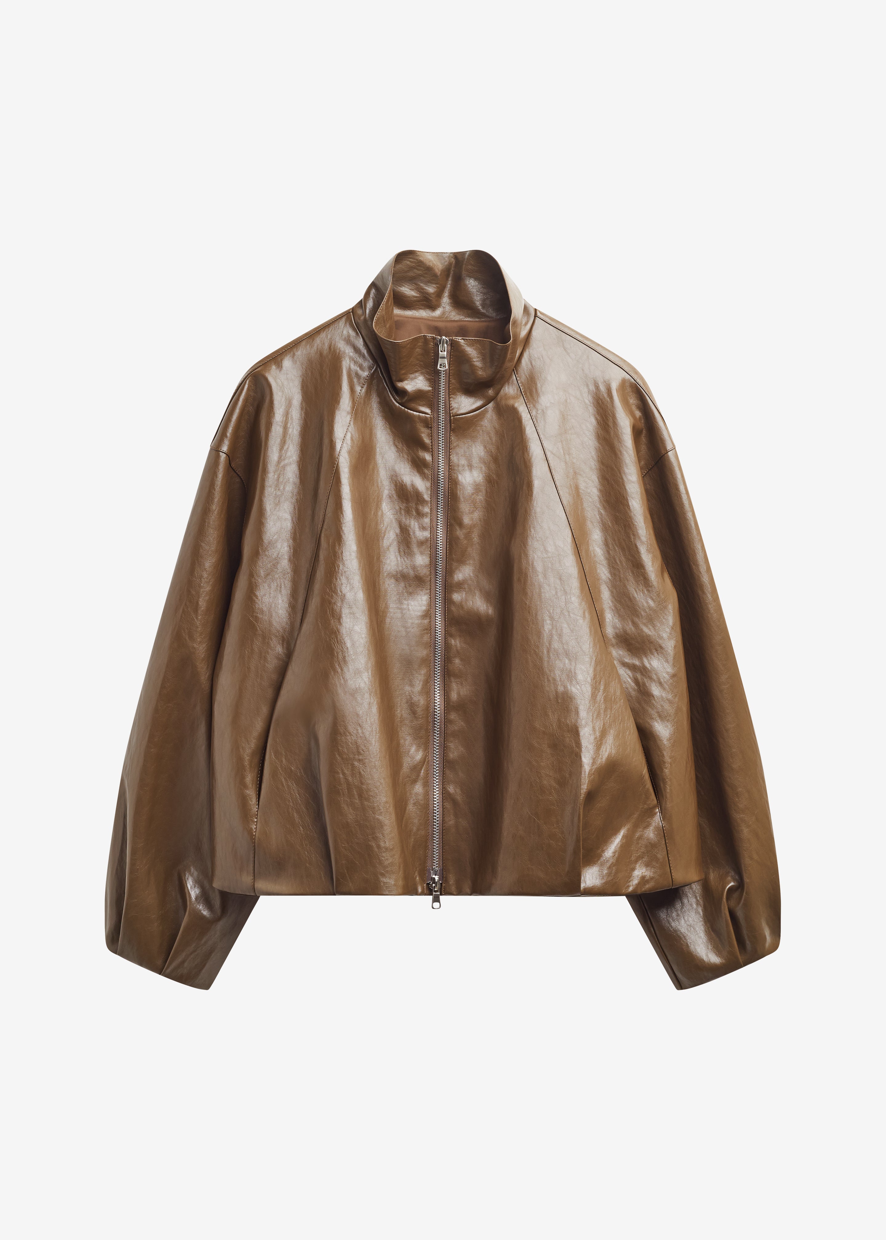 Milford Faux Leather Balloon Jacket - Brown - 8