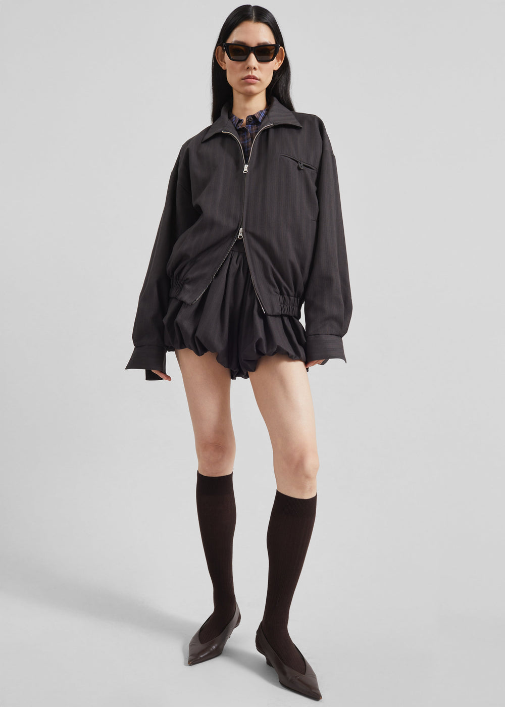 Minori Blouson Jacket - Charcoal/White Pinstripe - 1