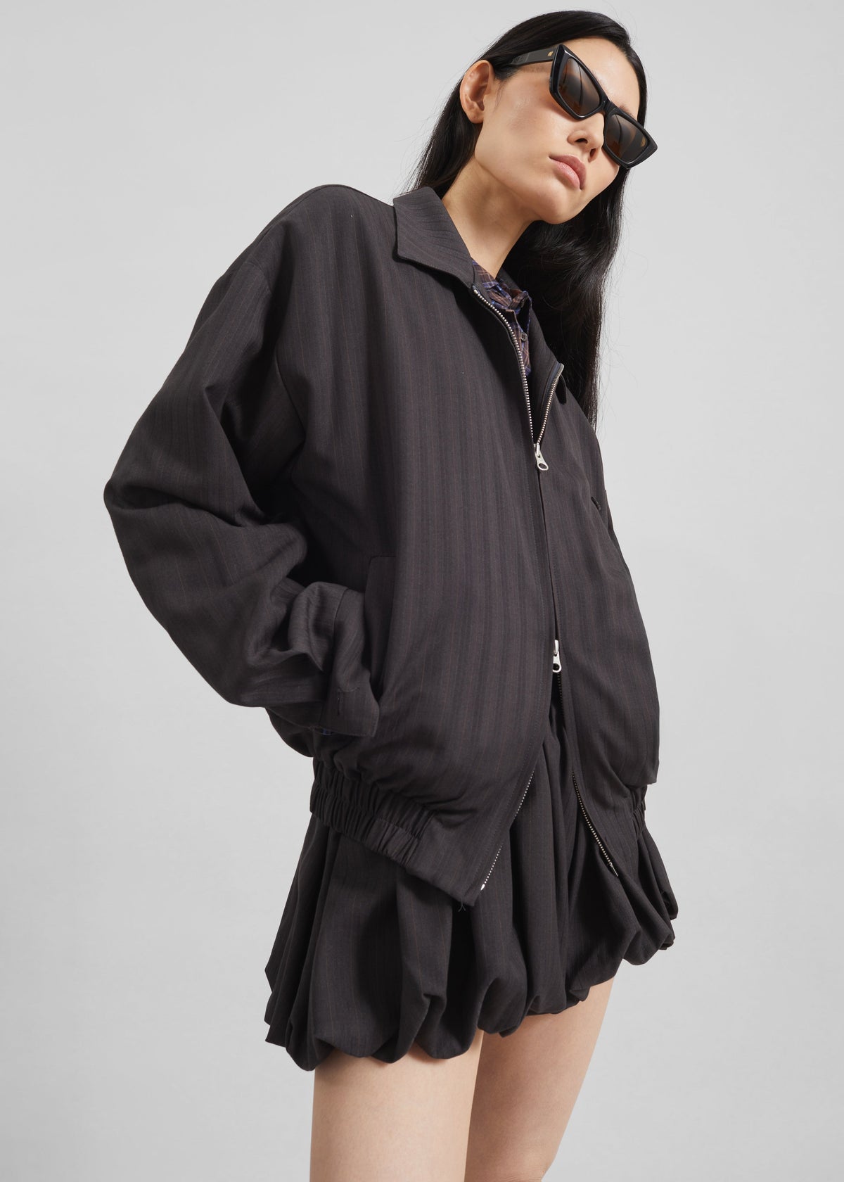 Minori Blouson Jacket - Charcoal/White Pinstripe - 3