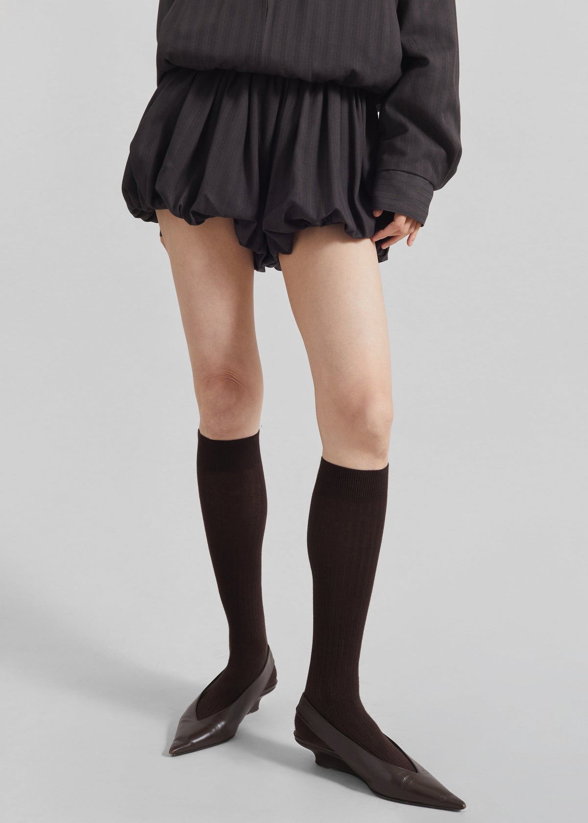 Minori Bubble-Hem Shorts - Charcoal/White Pinstripe - 4
