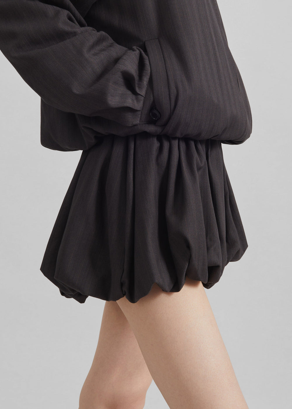 Minori Bubble-Hem Shorts - Charcoal/White Pinstripe - 1