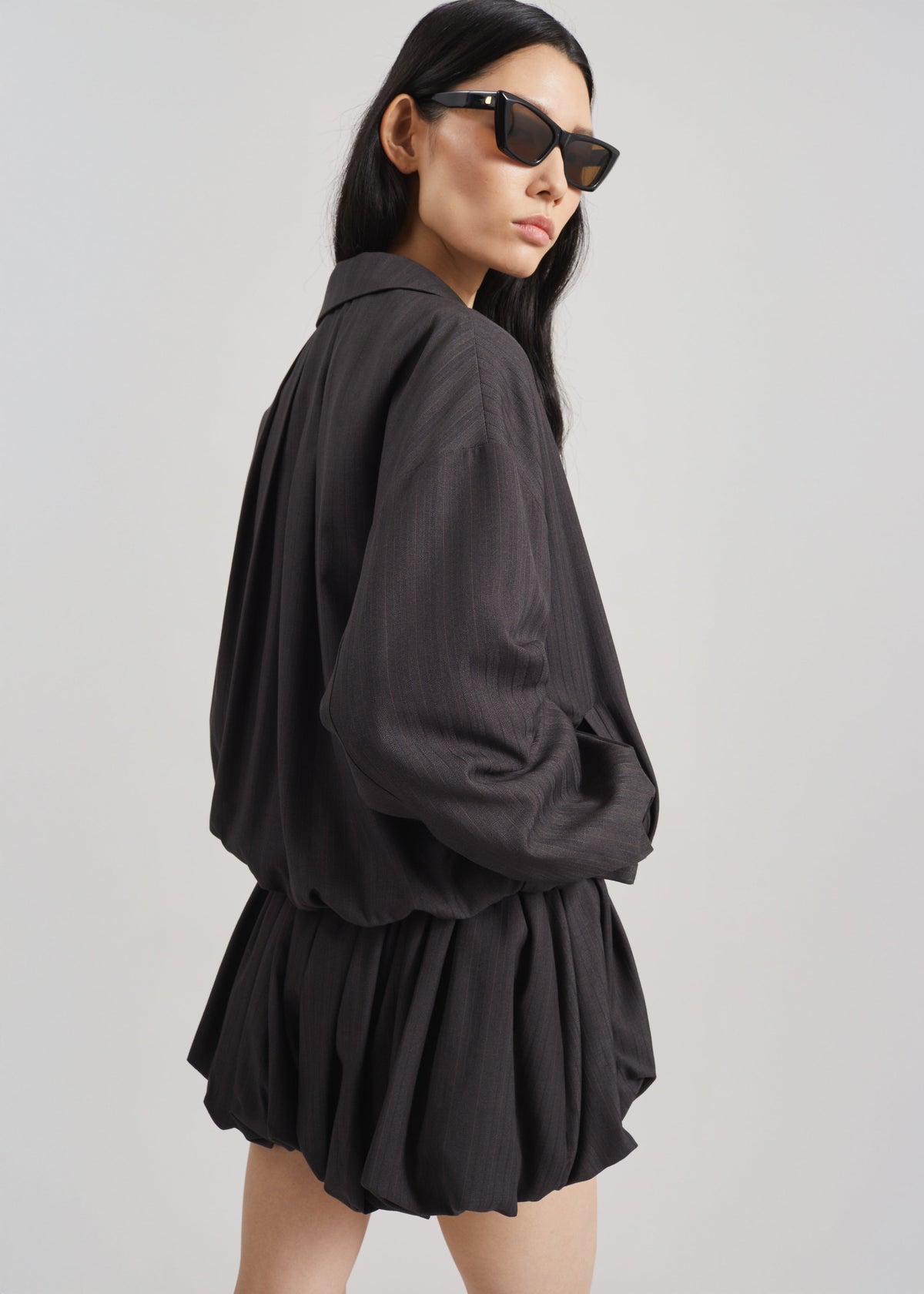 Minori Bubble-Hem Shorts - Charcoal/White Pinstripe - 8