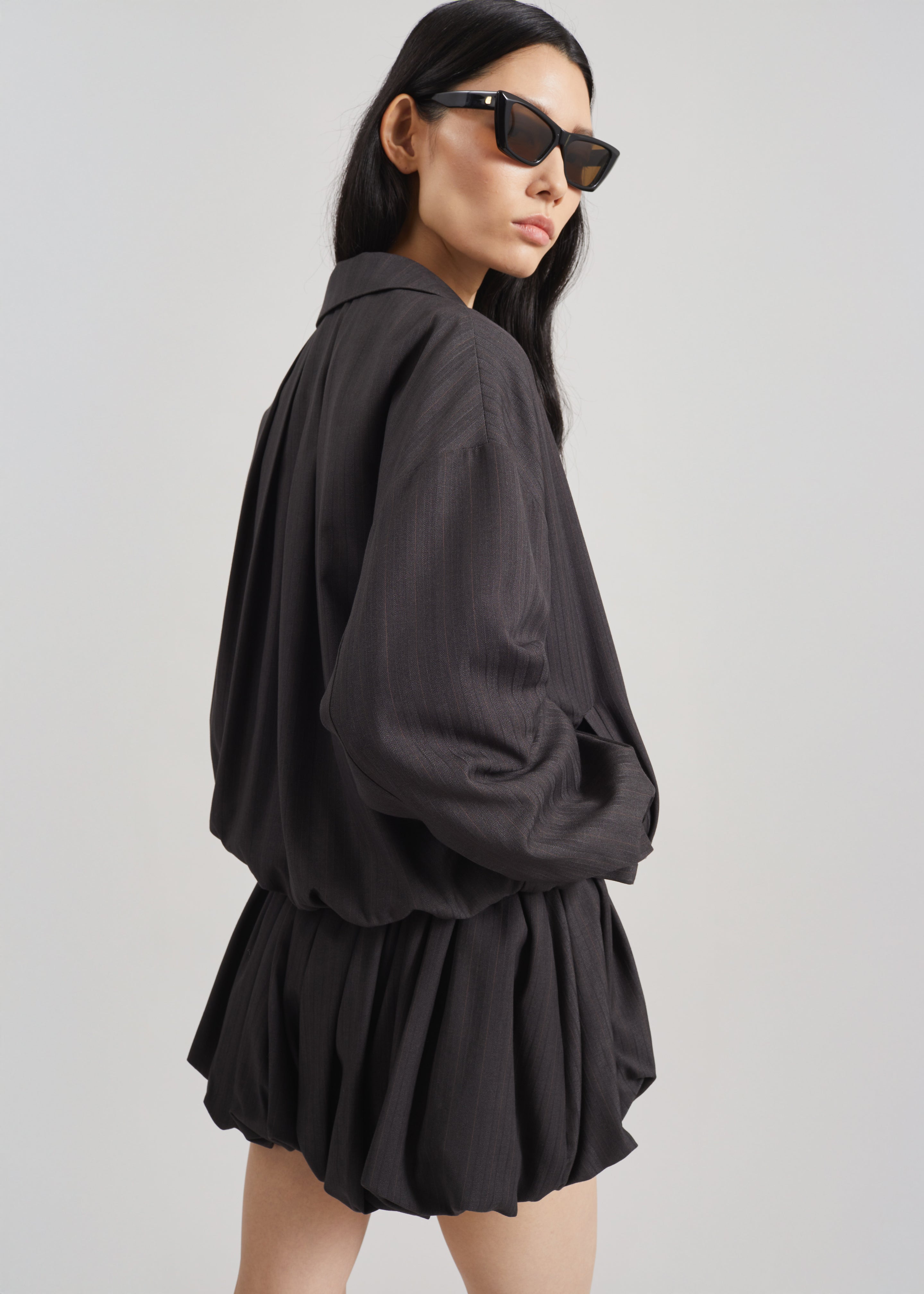 Minori Bubble-Hem Shorts - Charcoal/White Pinstripe - 8