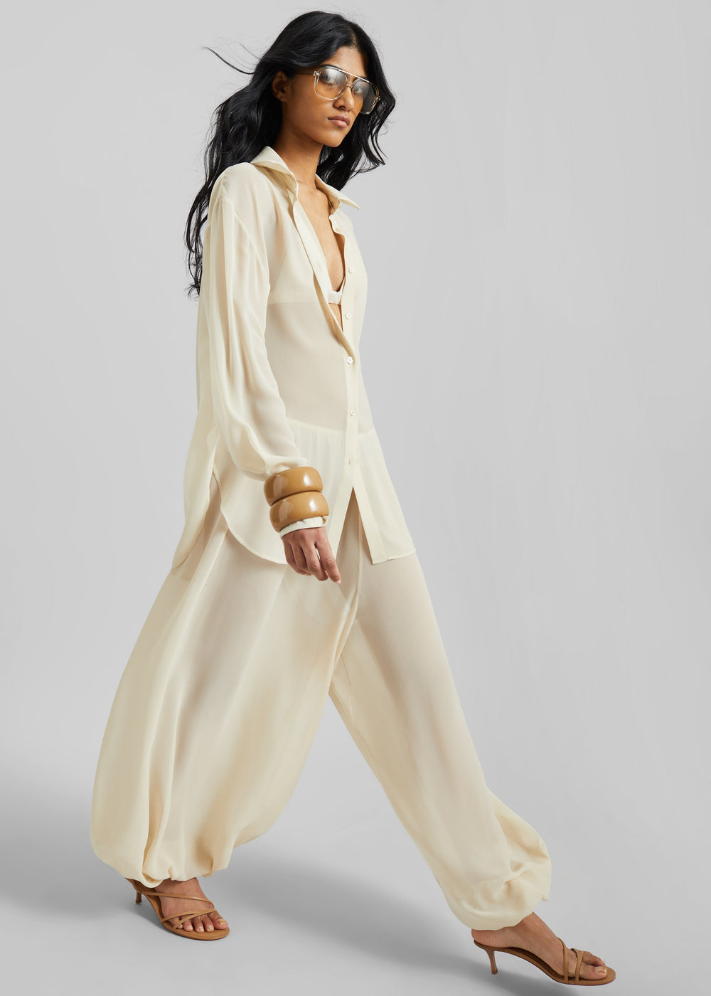 Mio Sheer Balloon Pants - Beige