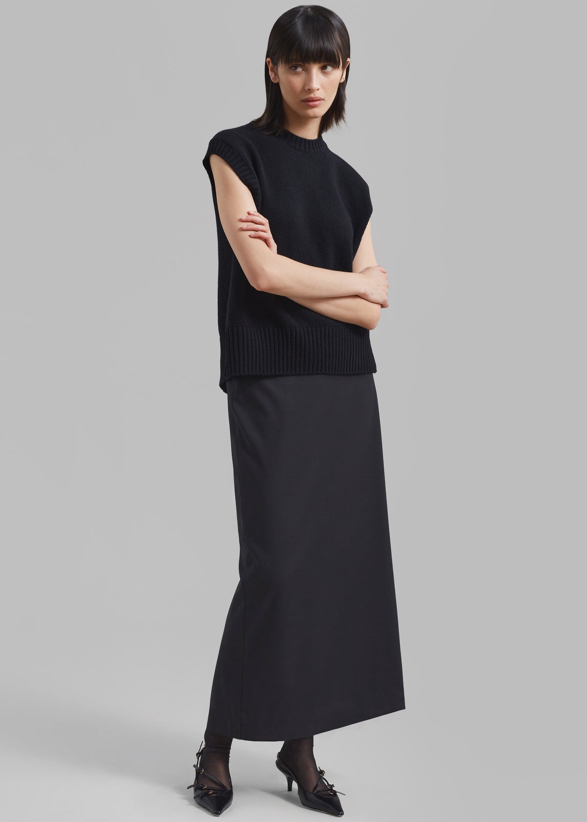 Miranda Long Pencil Skirt - Charcoal - 1