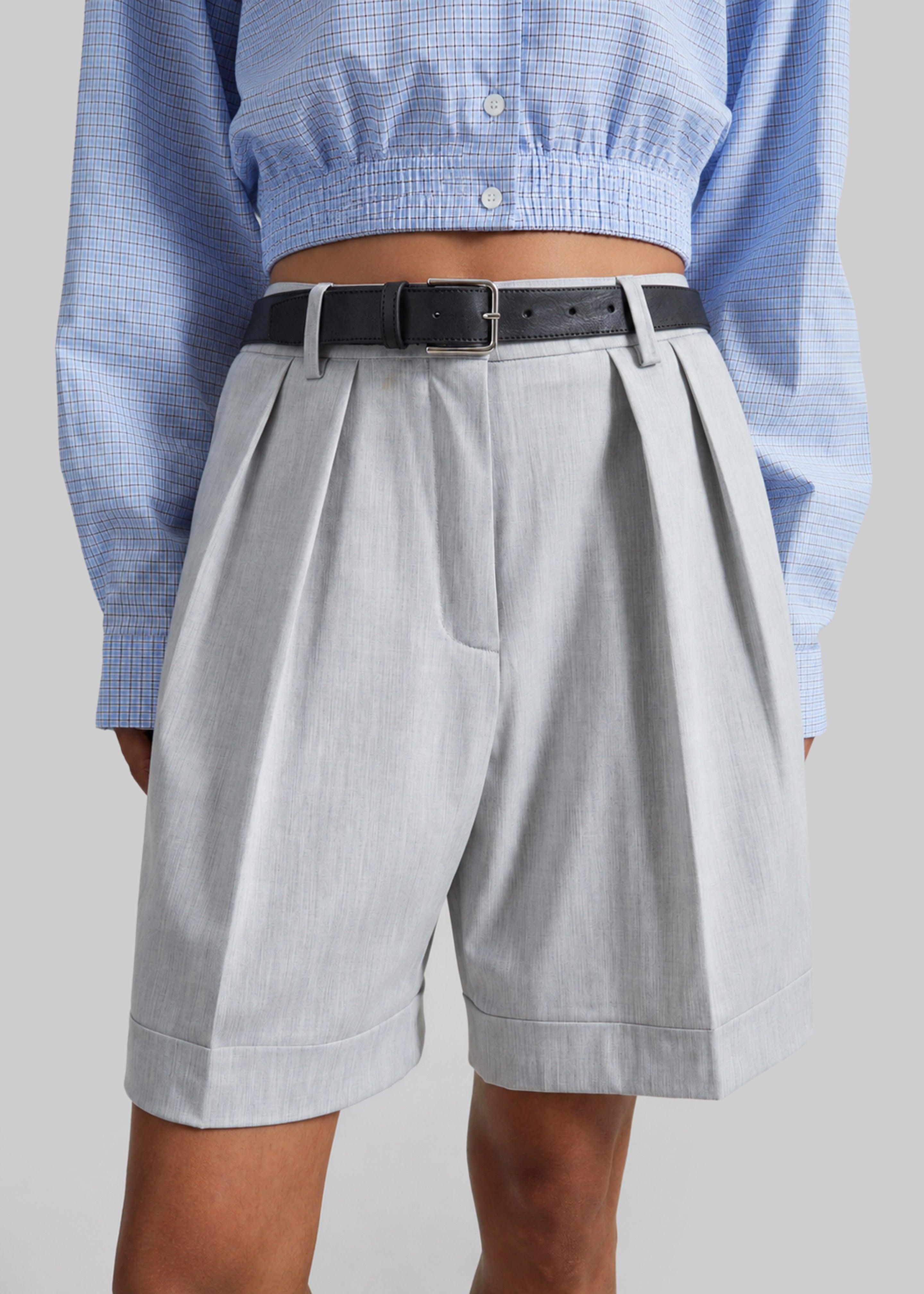 Mirbel Pleated Shorts - Light Grey - 4