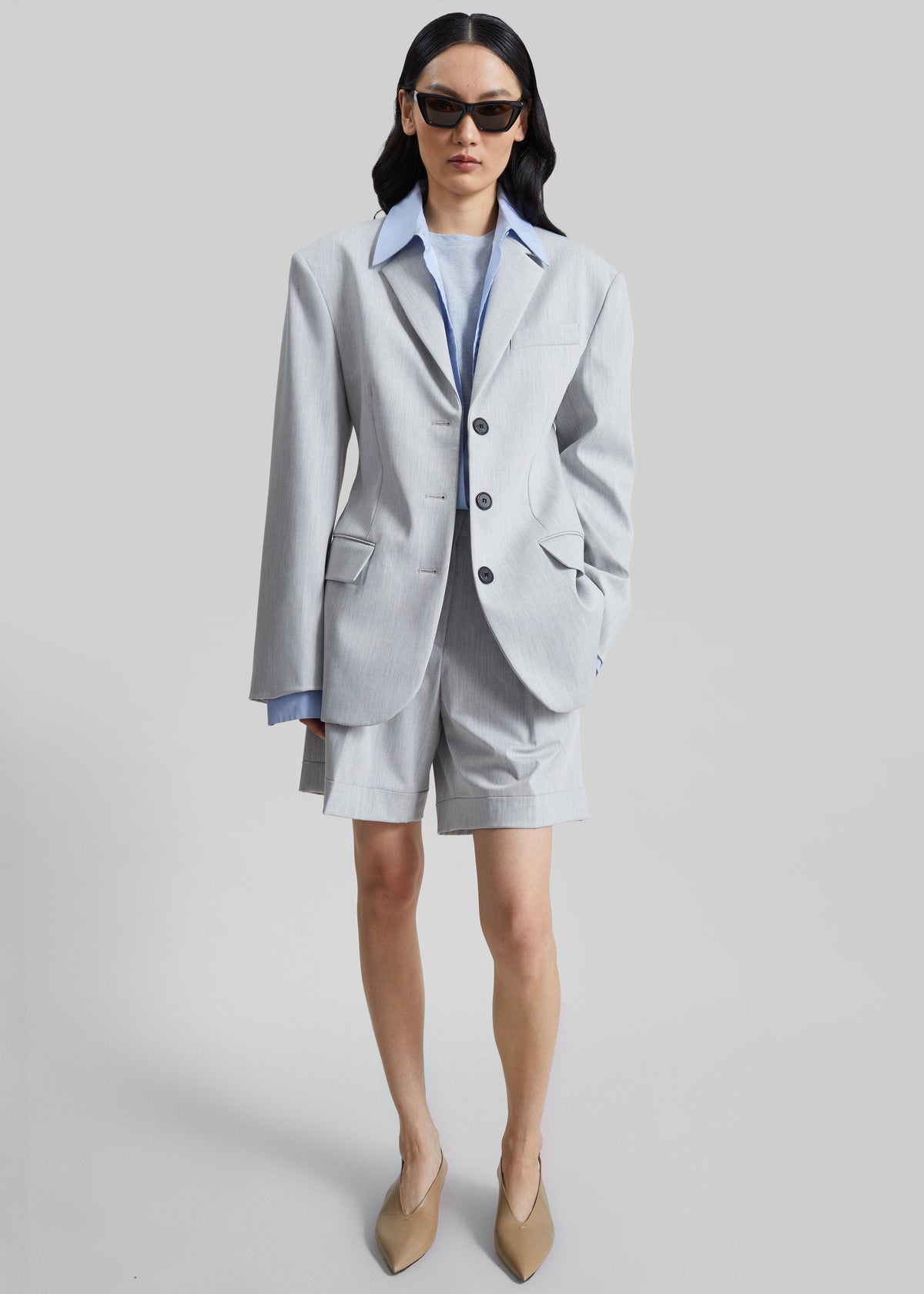 Mirbel Pleated Shorts - Light Grey - 2