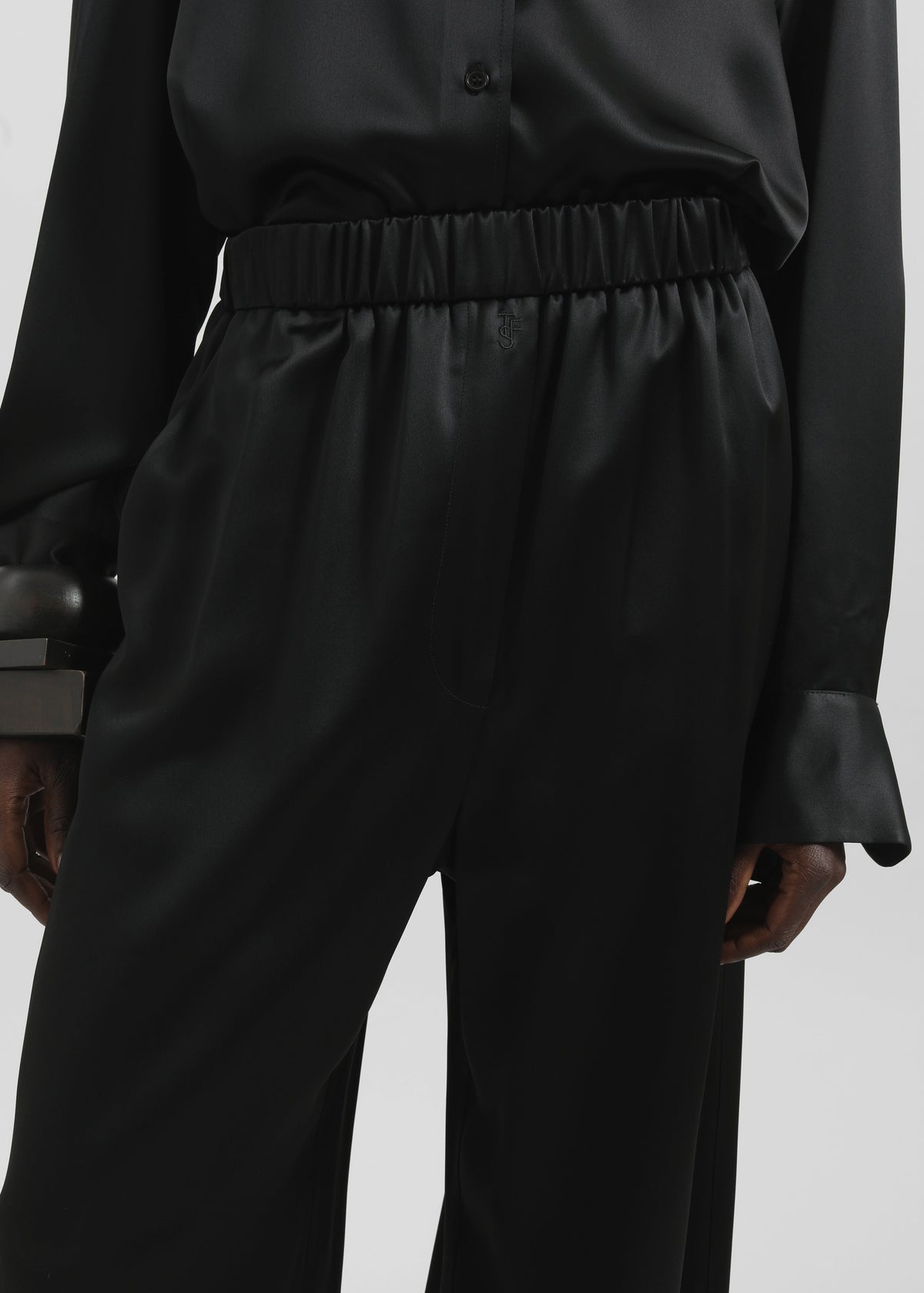 Mirca Satin Elastic Pants - Black - 3