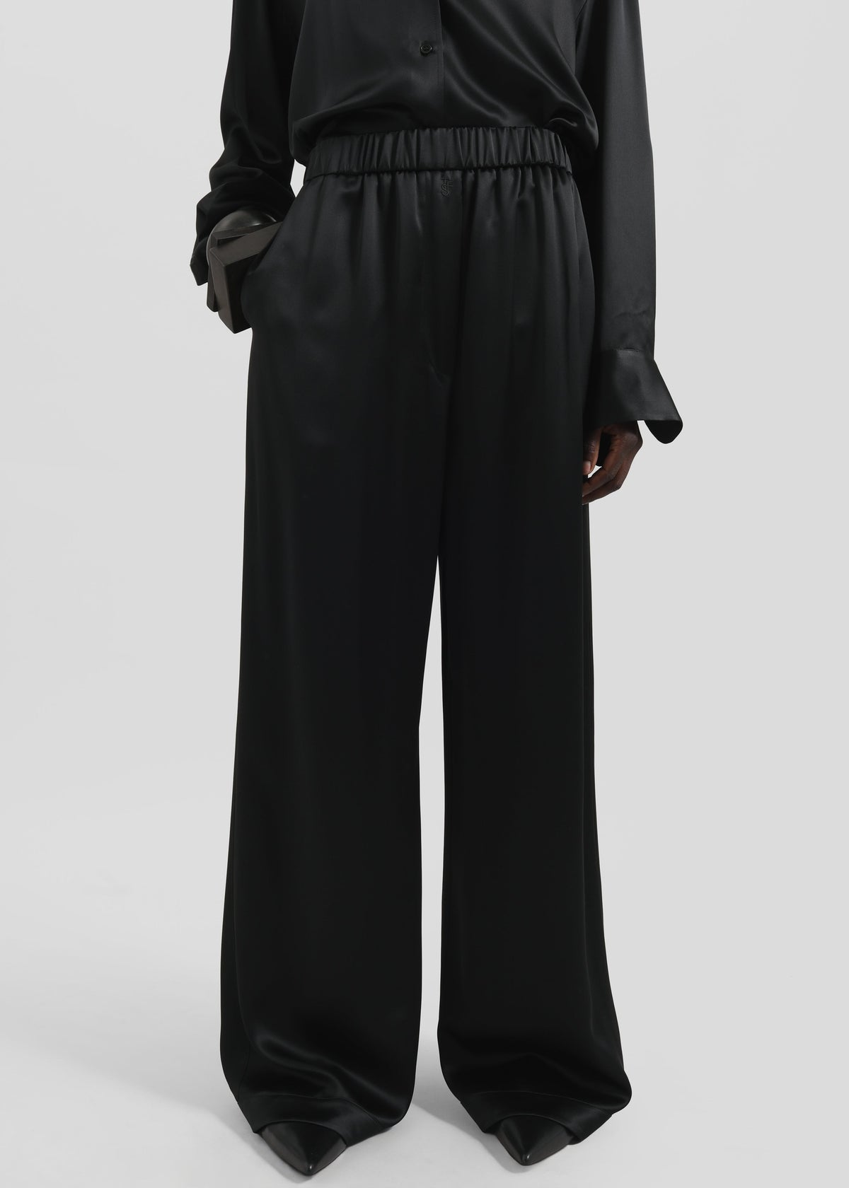 Mirca Satin Elastic Pants - Black - 1