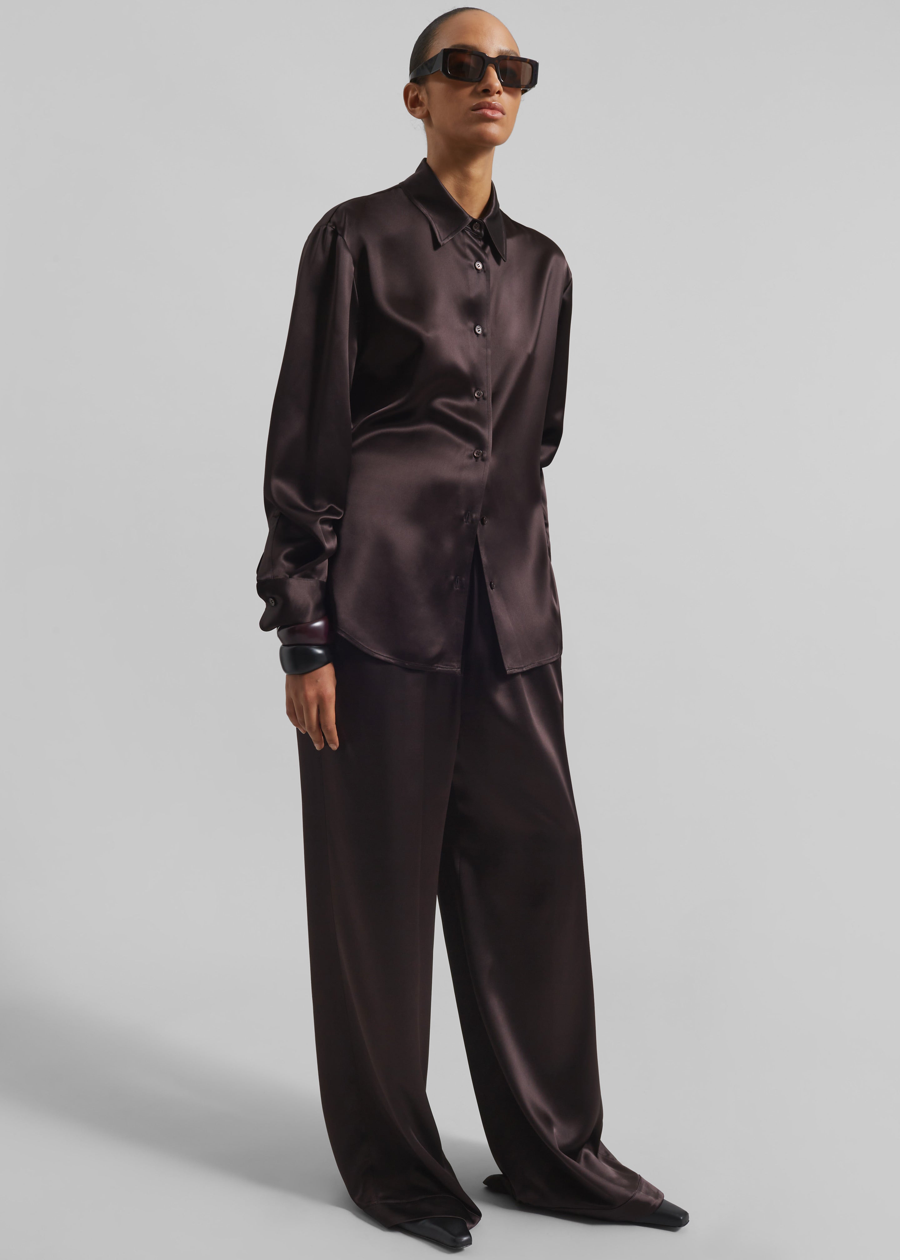 Mirca Satin Elastic Pants - Brown - 5